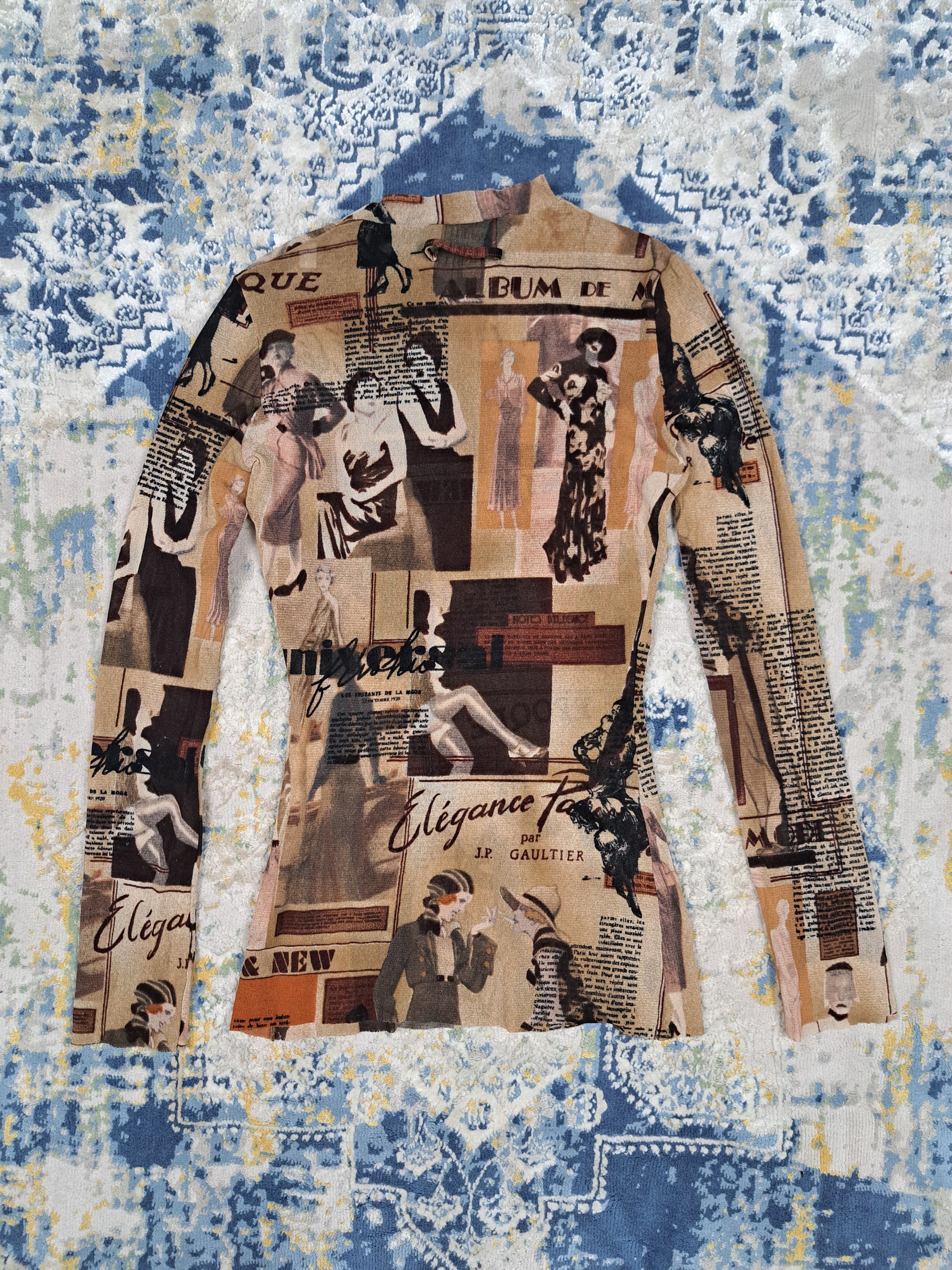 Jean Paul Gaultier SS 1996 JPG Belle Epoque Gazette Mesh Top Longsleeve Size S / US 4 / IT 40 - 4 Thumbnail