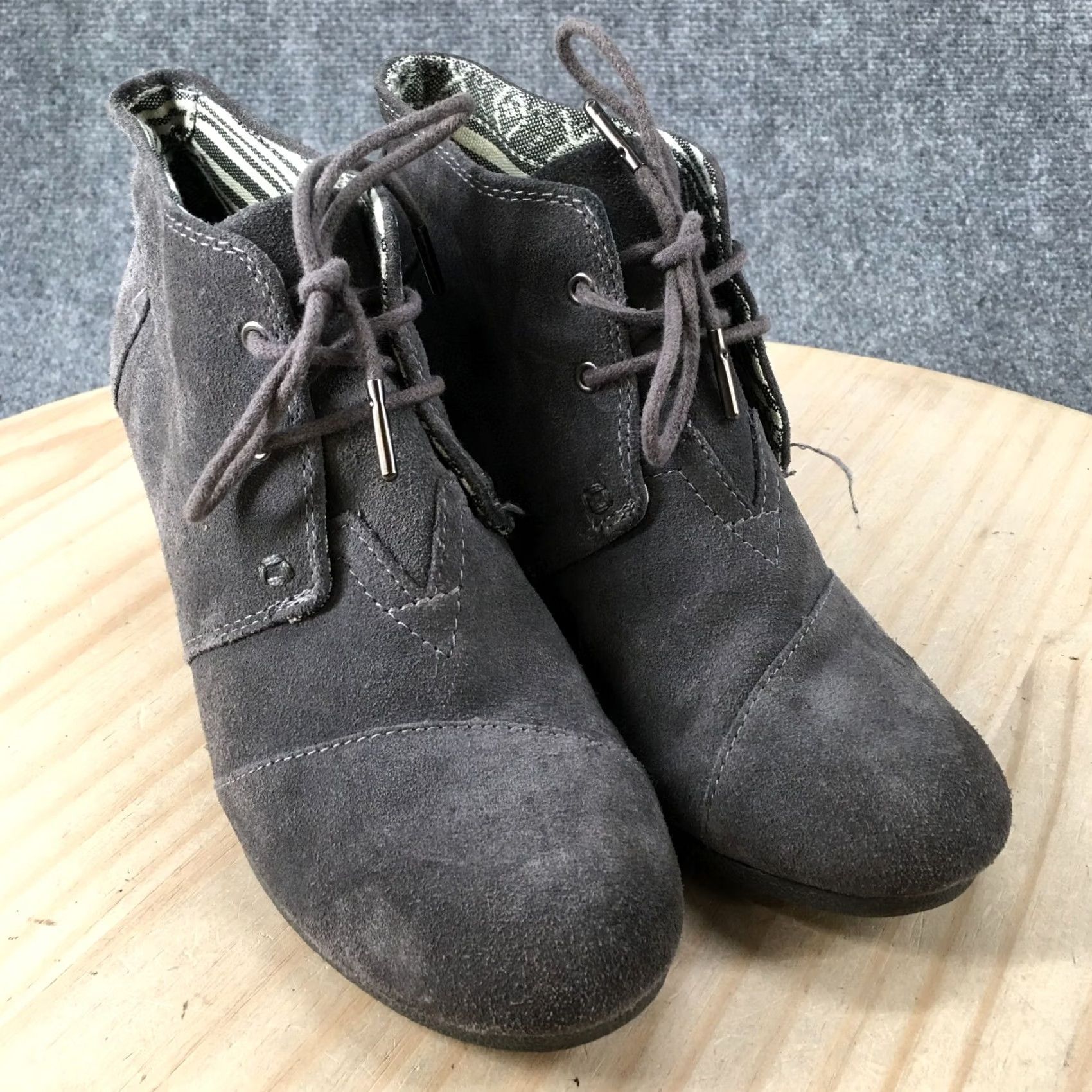 Toms TOMS Boots Womens 8 Desert Gray Lace Up Ankle Top Casual Comfort Wedge Size M / US 6-8 / IT 42-44 - 3 Thumbnail