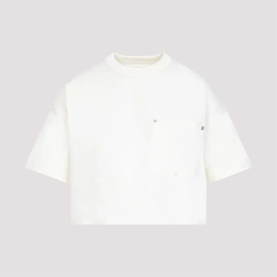 Bottega Veneta o1n1vont1225 Jersey Cropped T-Shirt With V Pocket in Chalk Size XS / US 0-2 / IT 36-38 - 1 Thumbnail