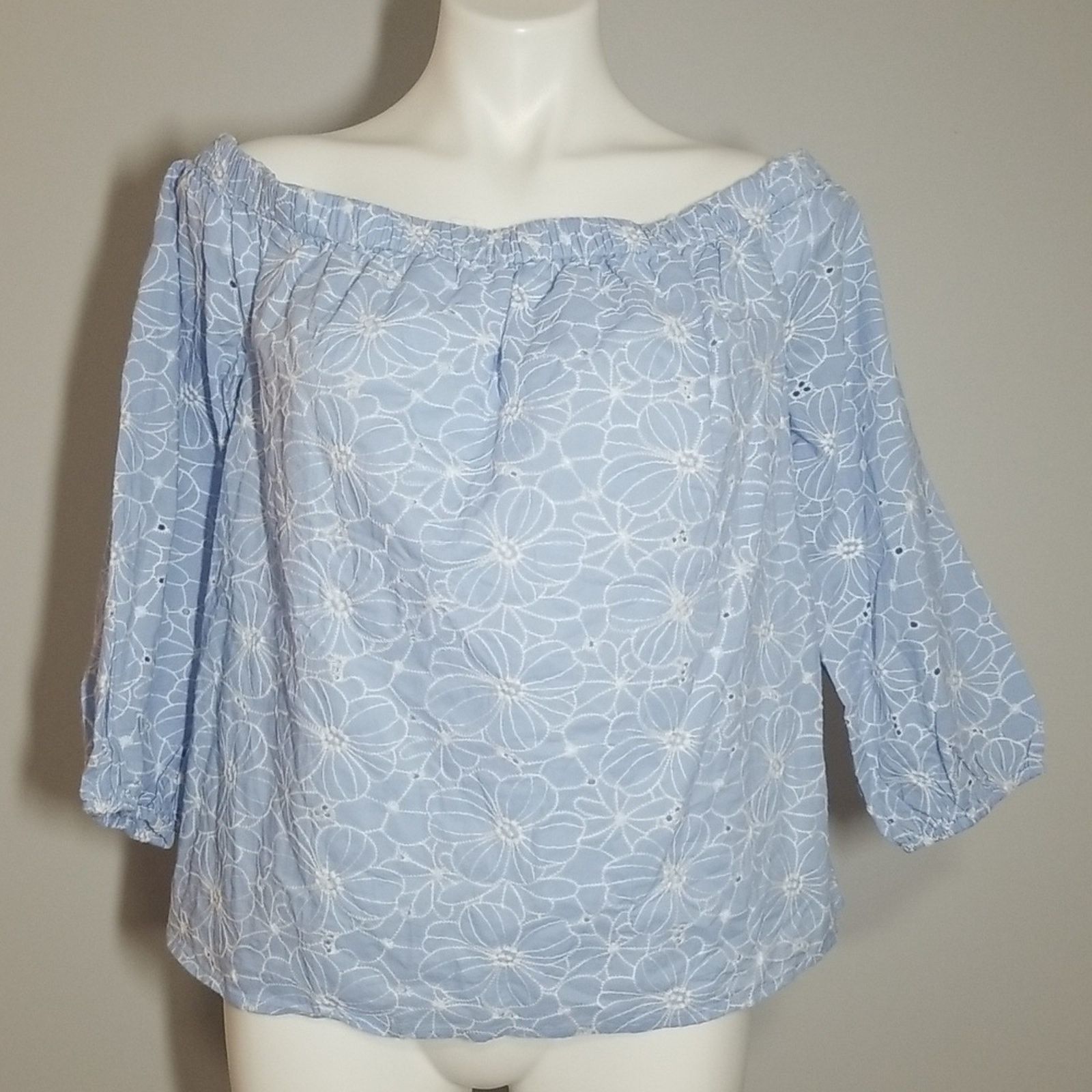 Other Milly Nova Blue Off-Shoulder Eyelet Floral Embroidered Top Size L / US 10 / IT 46 - 1 Thumbnail