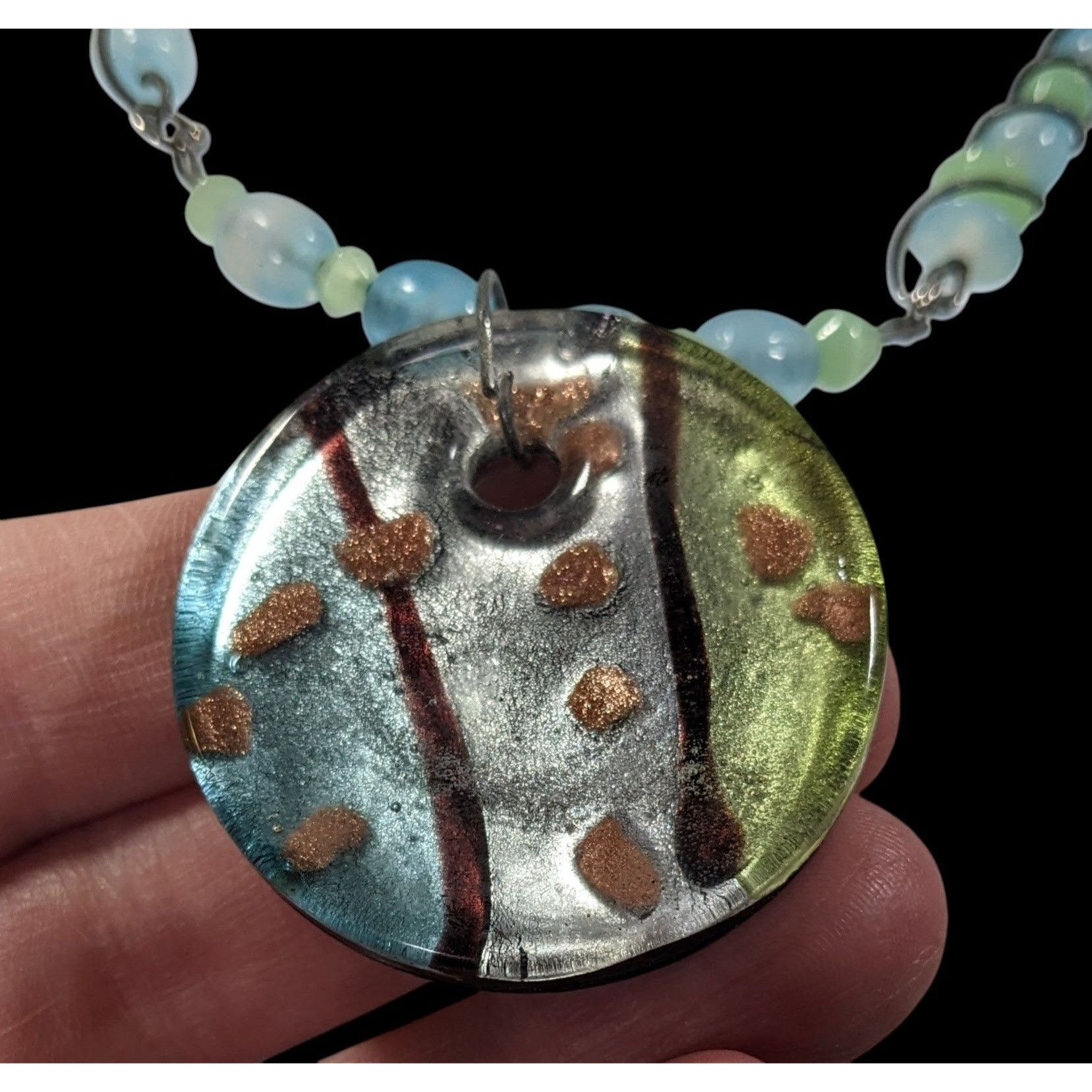 Other Handmade Whimsical Wire Wrapped Blue And Green Glass Pendant Size ONE SIZE - 3 Thumbnail