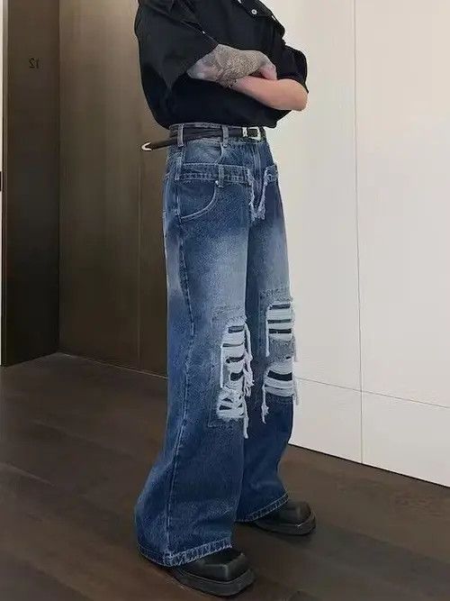 Japanese Brand × Jean Baggy Washed Distressed Blue Jeans, Ripped Jeans Size US 30 / EU 46 - 3 Thumbnail