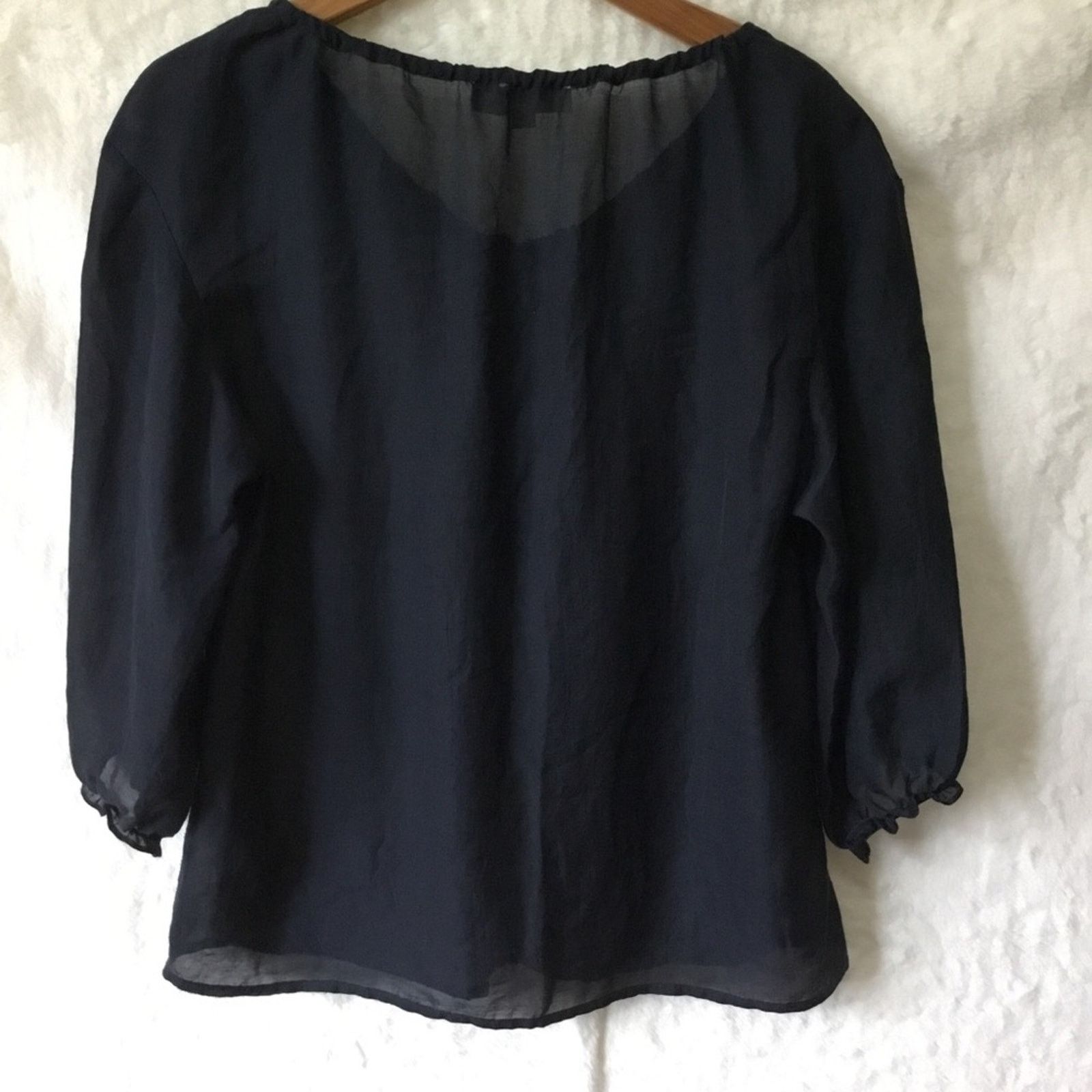 Loft LOFT Navy Sheer Peasant Blouse Size S / US 4 / IT 40 - 16 Thumbnail