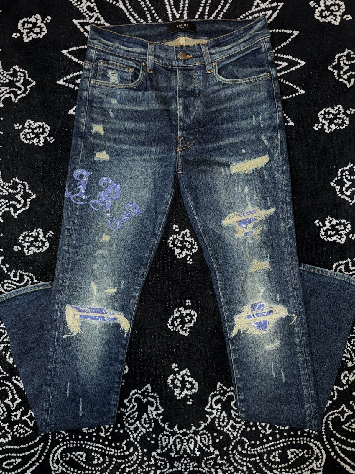 Amiri AMIRI BANDANA PURPLE ENGLISH LOGO JEANS Size US 30 / EU 46 - 9 Thumbnail
