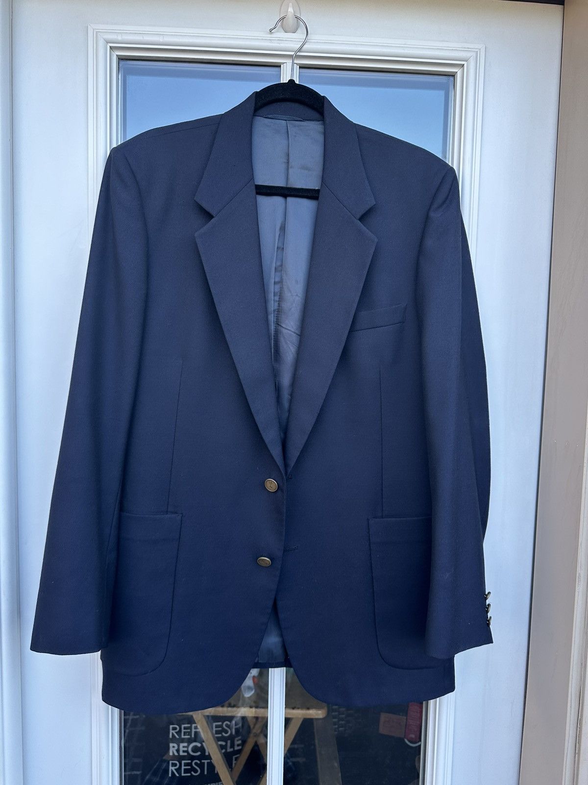 Yves Saint Laurent ネイビーブレザー SAINT LAURENT Oversized double-breasted grain de poudre wool