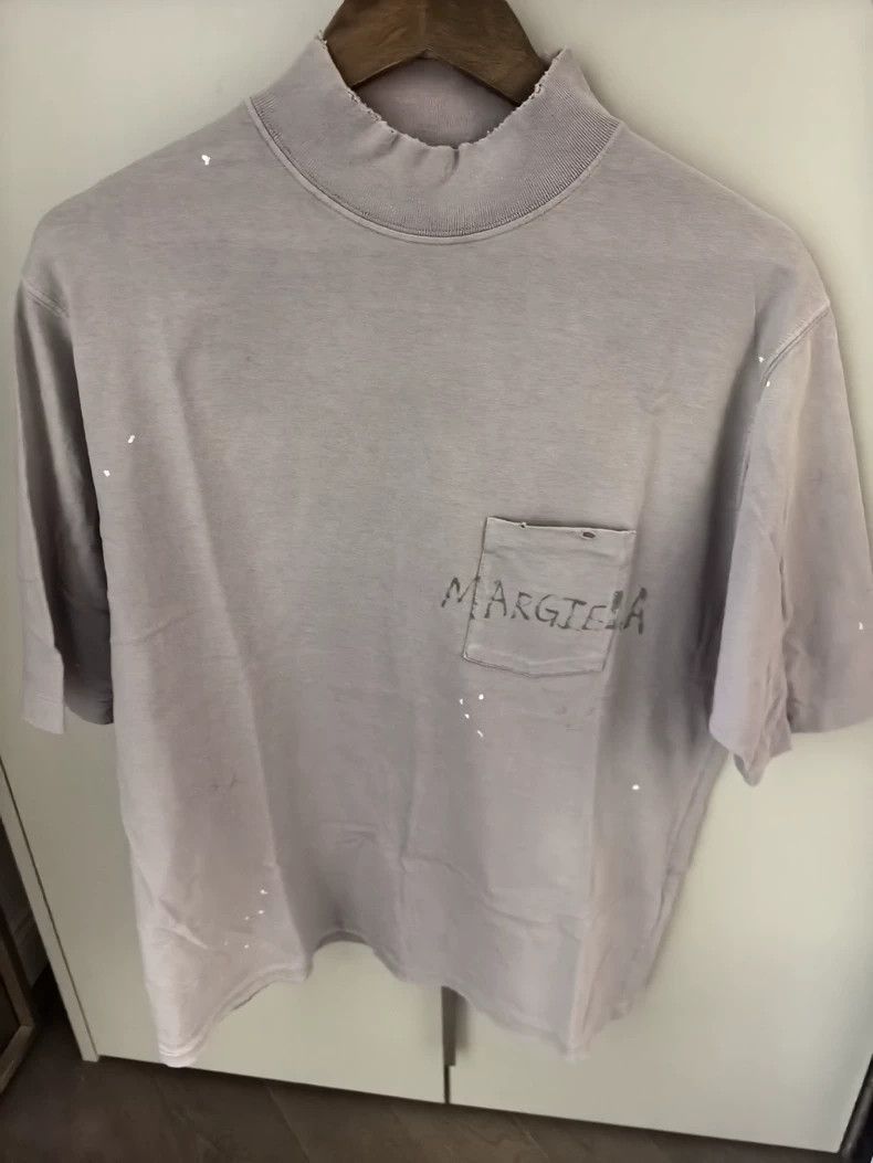 Maison Margiela Splashed ink pocket high-necked short sleev