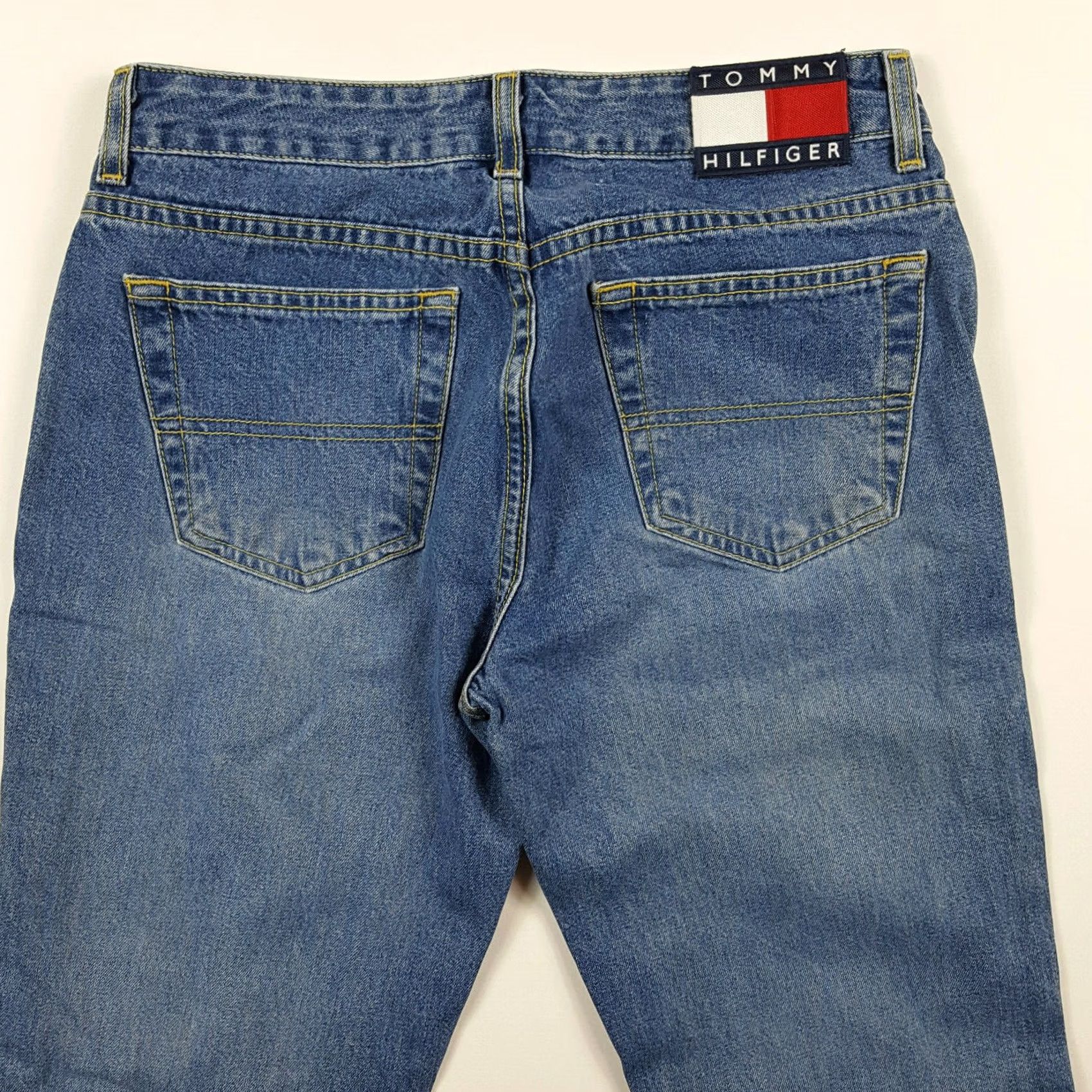 Tommy Hilfiger VINTAGE Tommy Hilfiger Jeans Hipster Flare Denim 29x30 Blue 90s Retro Womens Boys? Size 29" - 5 Thumbnail