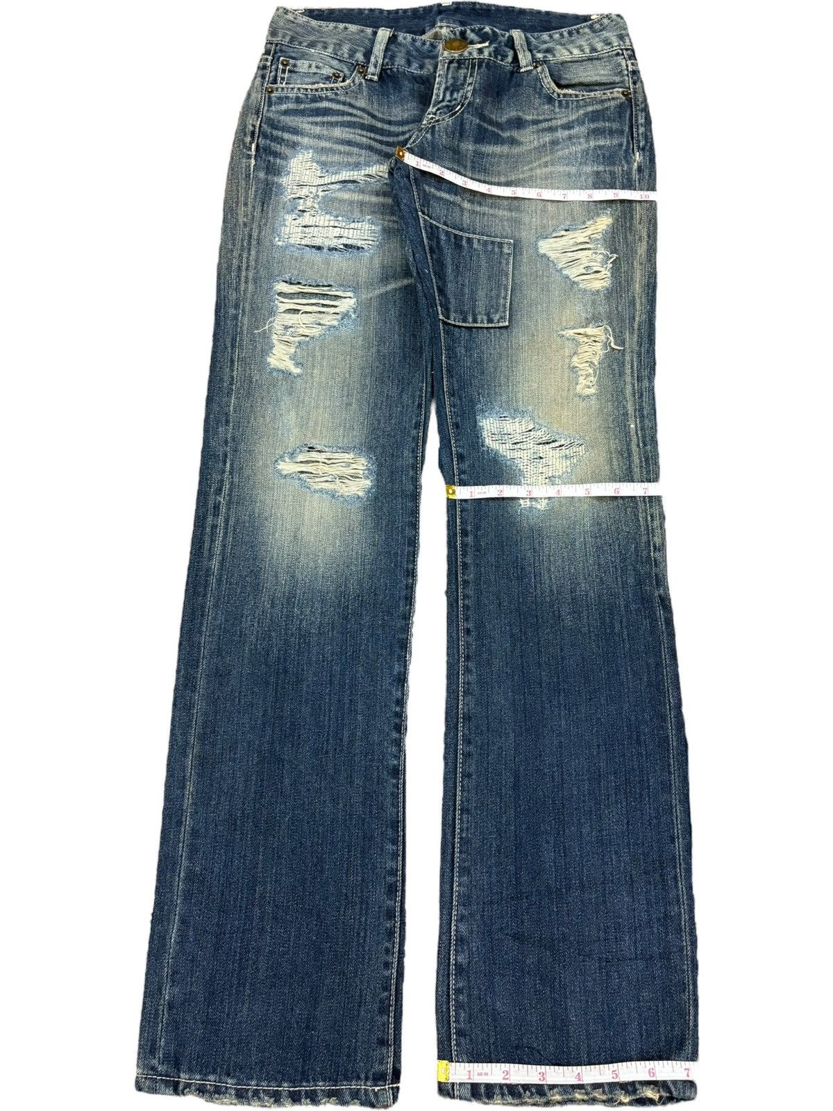 Kapital Vintage Japanese Brand Heavy Distress Low Rise Jeans Size 29" - 8 Thumbnail