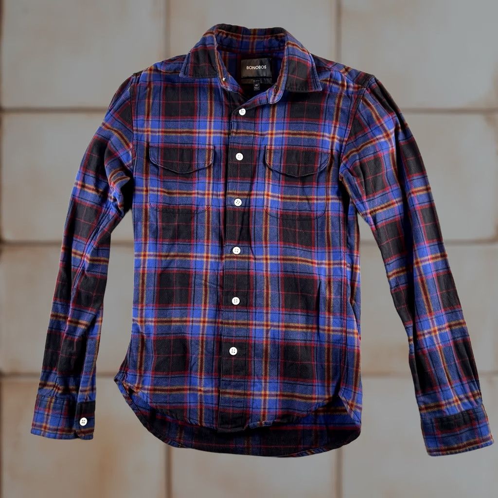 Bonobos Bonobos Shirt Mens XS Flannel Plaid Button-Up Long Sleeve Casual Workwear Farm Barn Modern Slim Fit Multicolor Cotton Size US XS / EU 42 / 0 - 1 Thumbnail