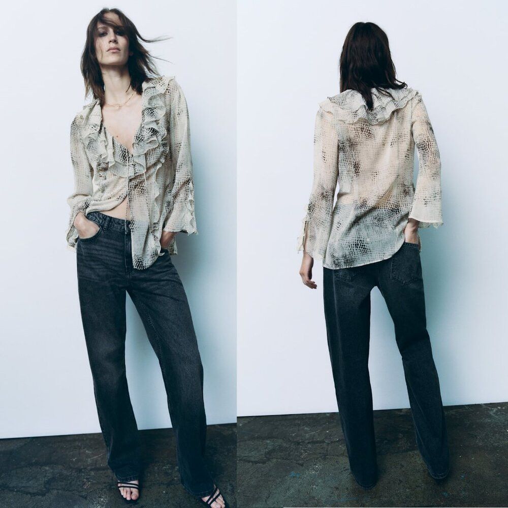 Zara NWT New ZARA Ruffle Animal Printed Shirt Size S Size S / US 4 / IT 40 - 1 Thumbnail