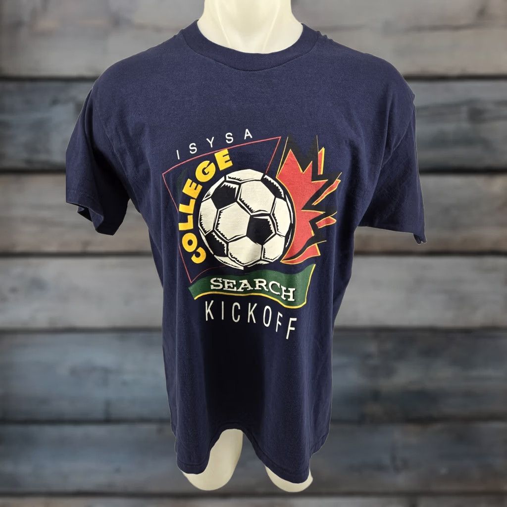Fruit Of The Loom VINTAGE Fruit of the Loom Soccer T-Shirt Mens XL Navy ISYSA College Search Kickoff Shirt Size US XL / EU 56 / 4 - 1 Thumbnail