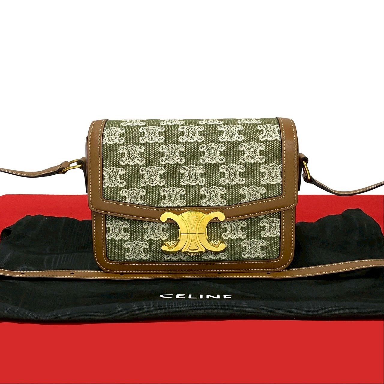Celine Celine Teen Triomphe Leather Canvas Shoulder Bag Leather Shoulder Bag in Brown, Women's