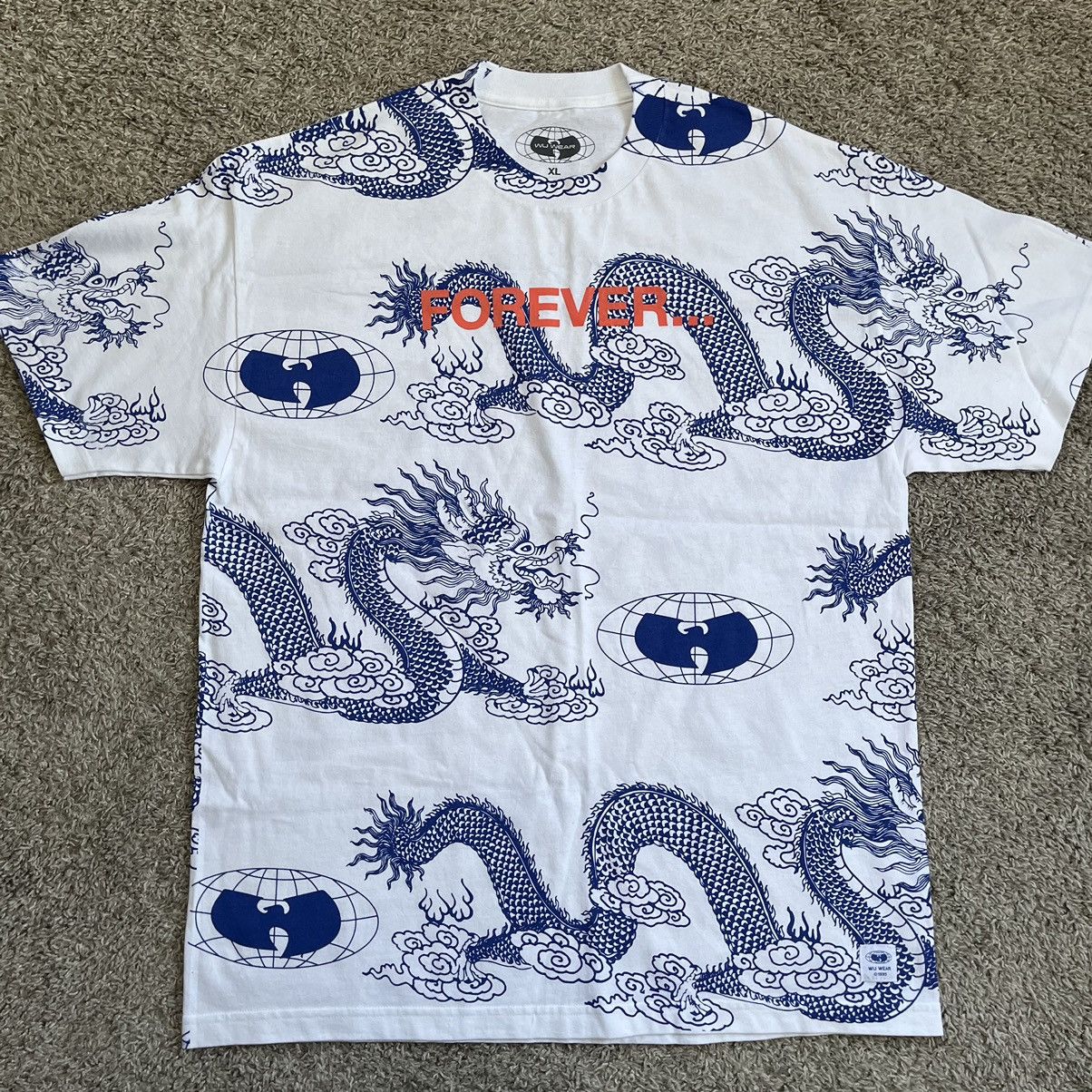 🔴Wu-Wear Shirt Size XL Wu-Tang Dragons White Blue Rza Gza