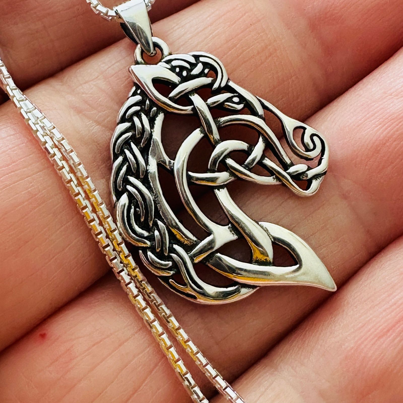 The Unbranded Brand Sterling Silver Celtic Horse Pendant Necklace-18" Box Chain Size ONE SIZE - 4 Thumbnail
