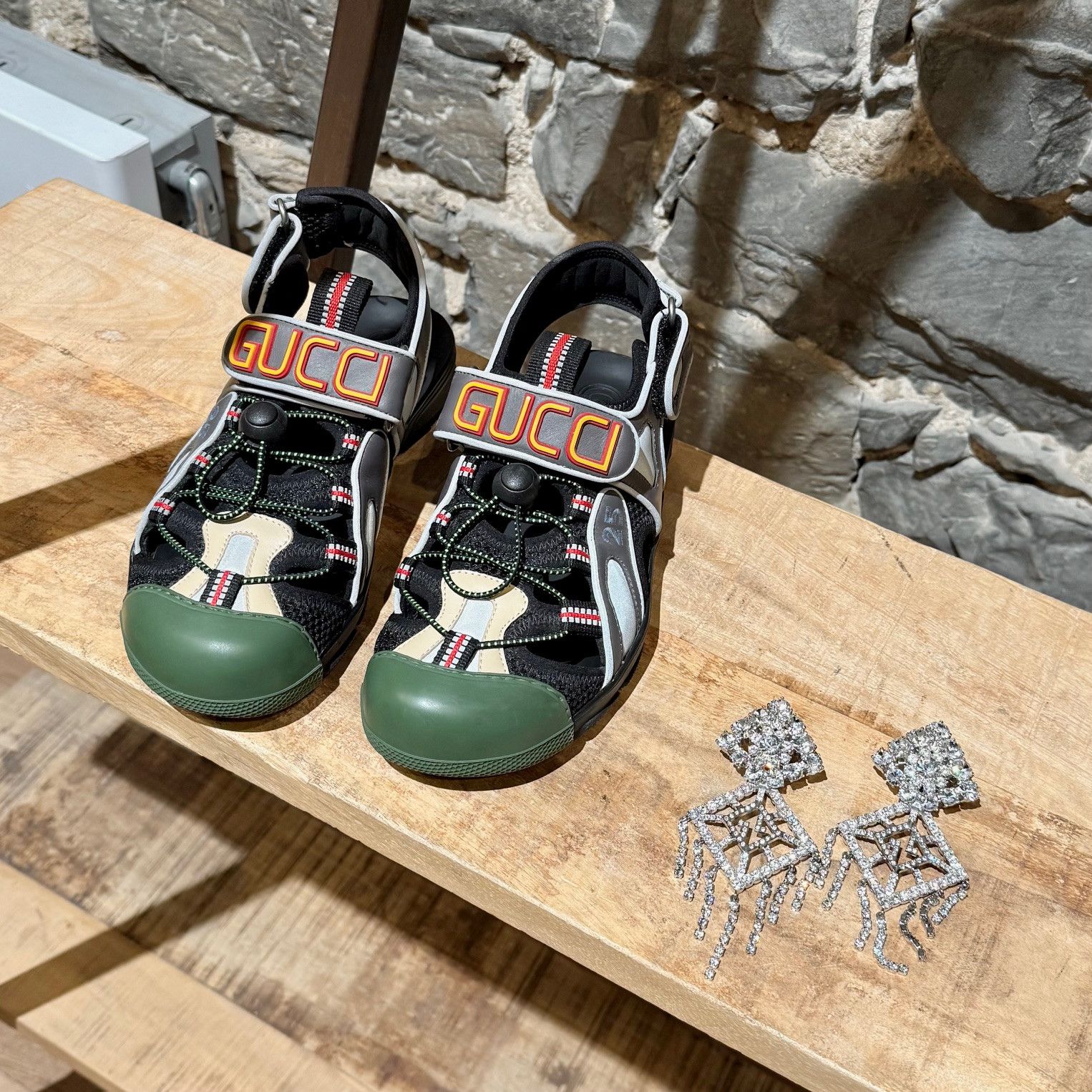 Gucci Gucci Black Tinsel Mesh Crystal Charm Sport Sandals Size US 6 / IT 36 - 12 Thumbnail