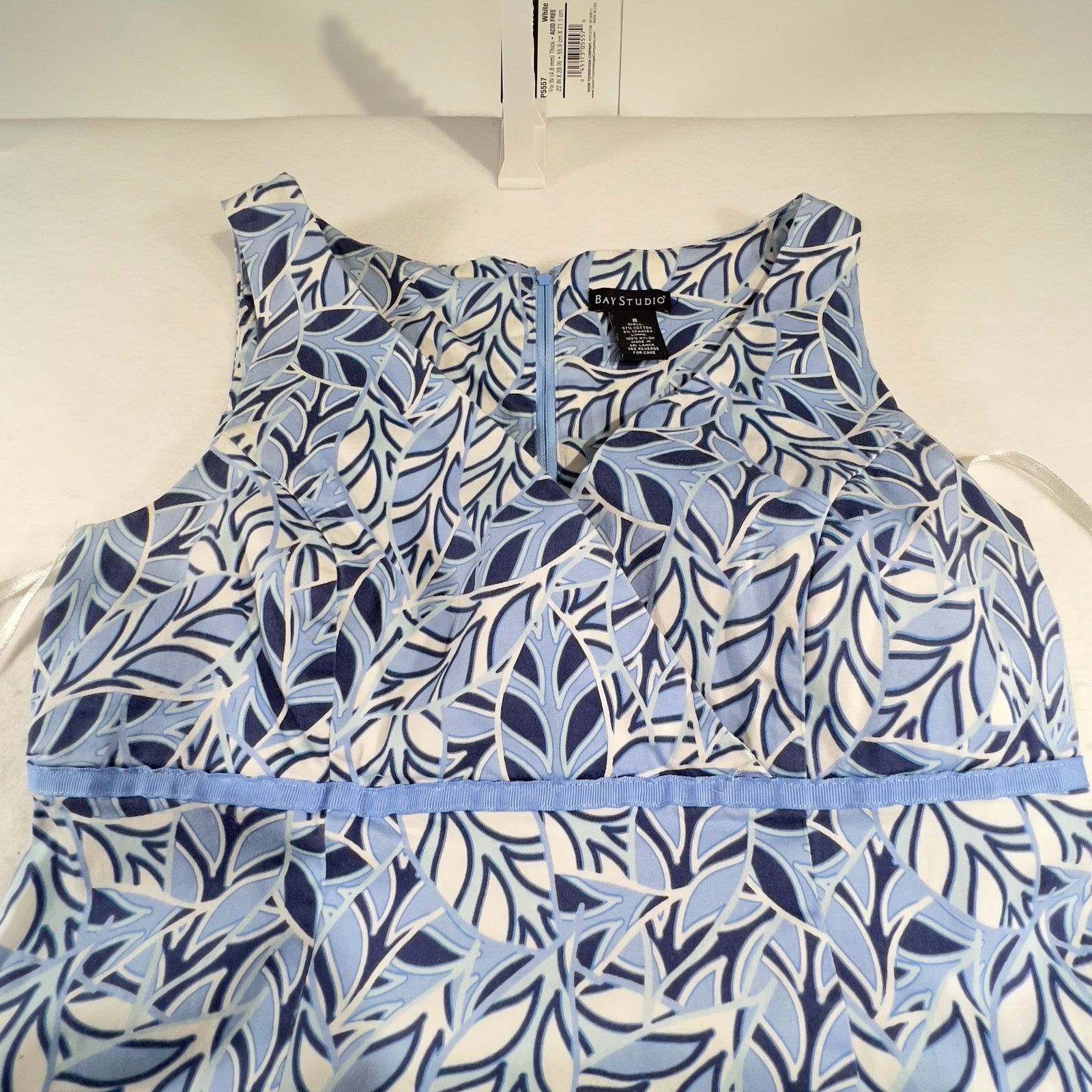 Other Bay Studio Mini Dress Sz 8 Blue White Floral Back Zip Pleat Size M / US 6-8 / IT 42-44 - 3 Thumbnail