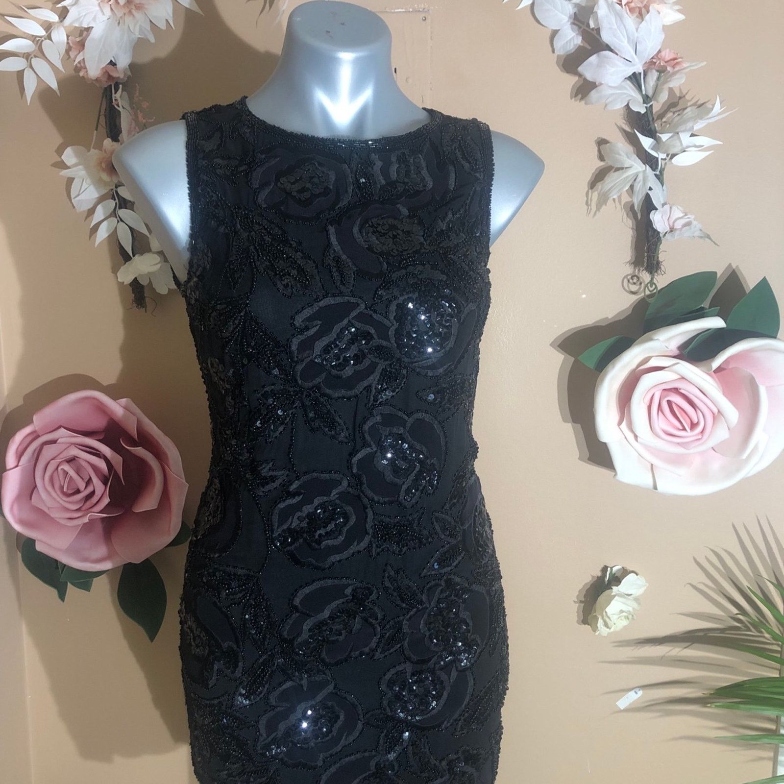 Oleg Cassini Black short sleeve beaded mini gown dress Size S / US 4 / IT 40 - 6 Thumbnail