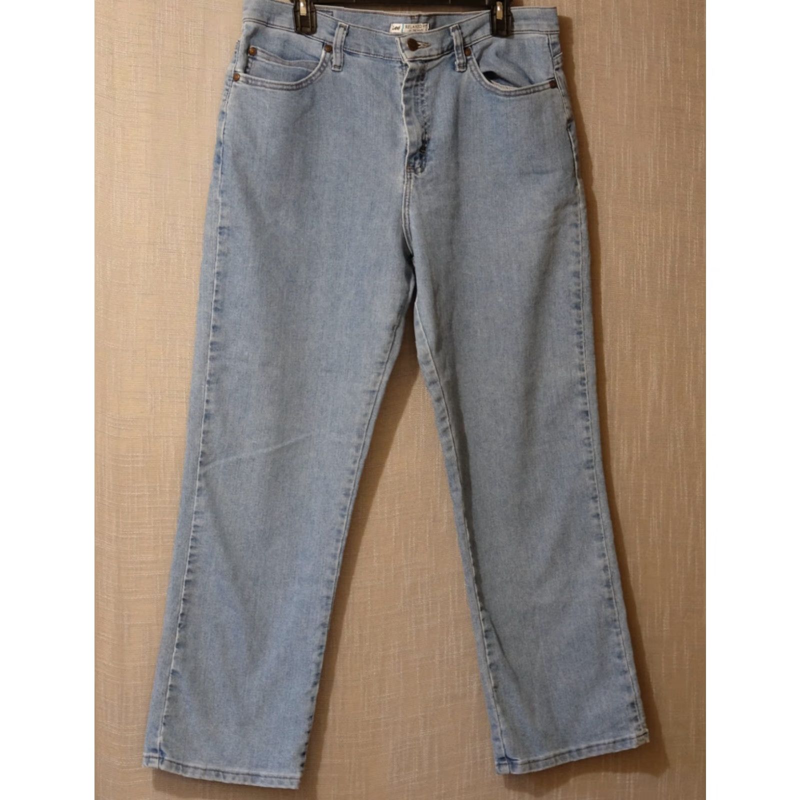 Lee Lee Jeans Relaxed Fit Straight Leg Jeans Stretch Womens Size 14 Petites Short Blue Cotton/Polyester/Spandex Denim Inseam 29 in Size 36" / US 14 / IT 50 - 2 Thumbnail