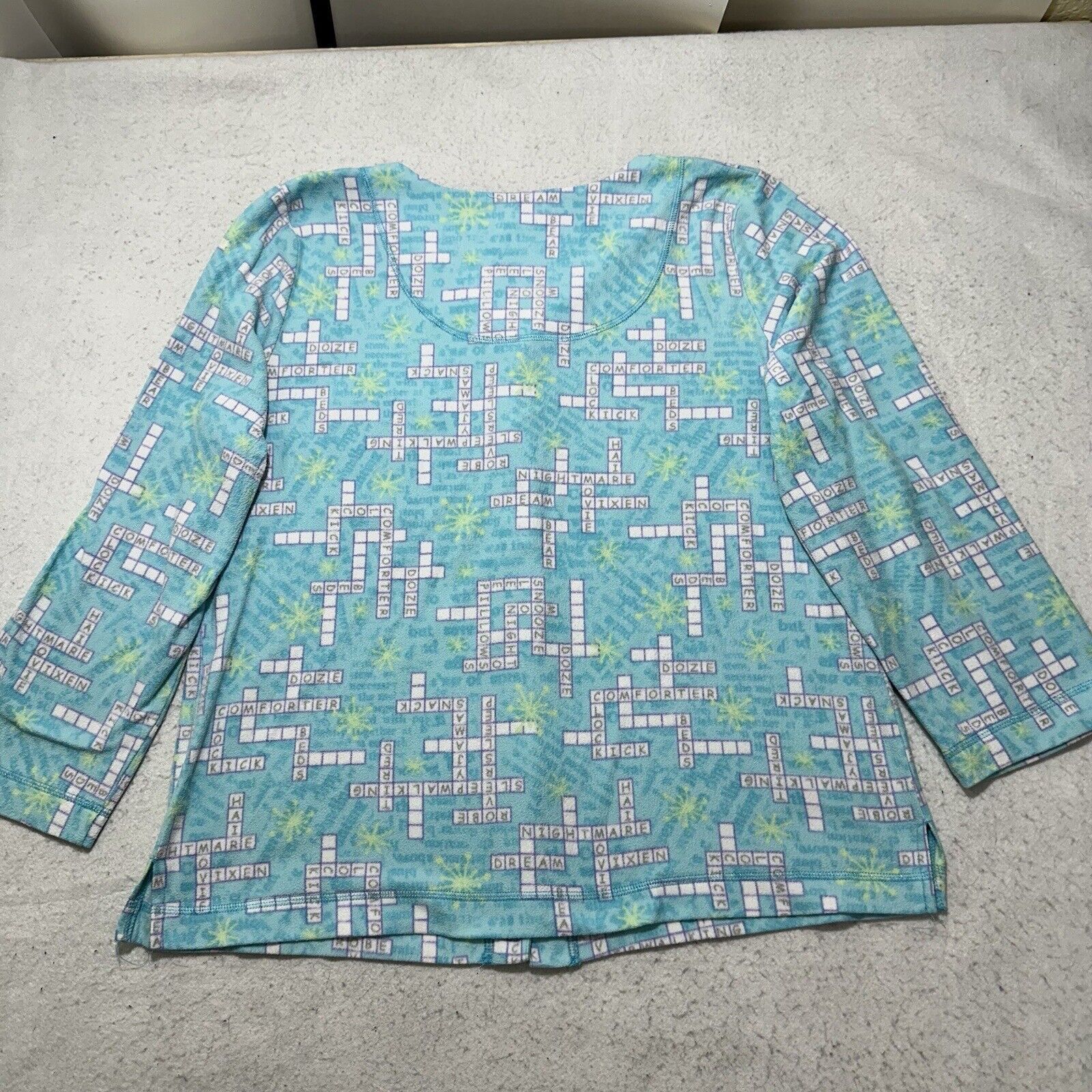 Other Adonna XL Button Down Fleece Shirt Crossword Puzzle Top Blue Size XL / US 12-14 / IT 48-50 - 9 Thumbnail