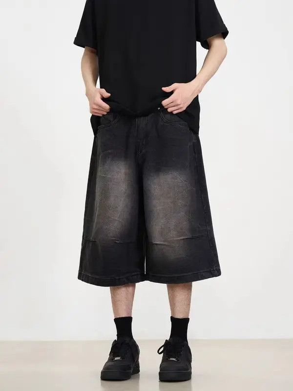 Japanese Brand VIBE Washed distressed black baggy denim shorts Size US 31 - 6 Thumbnail