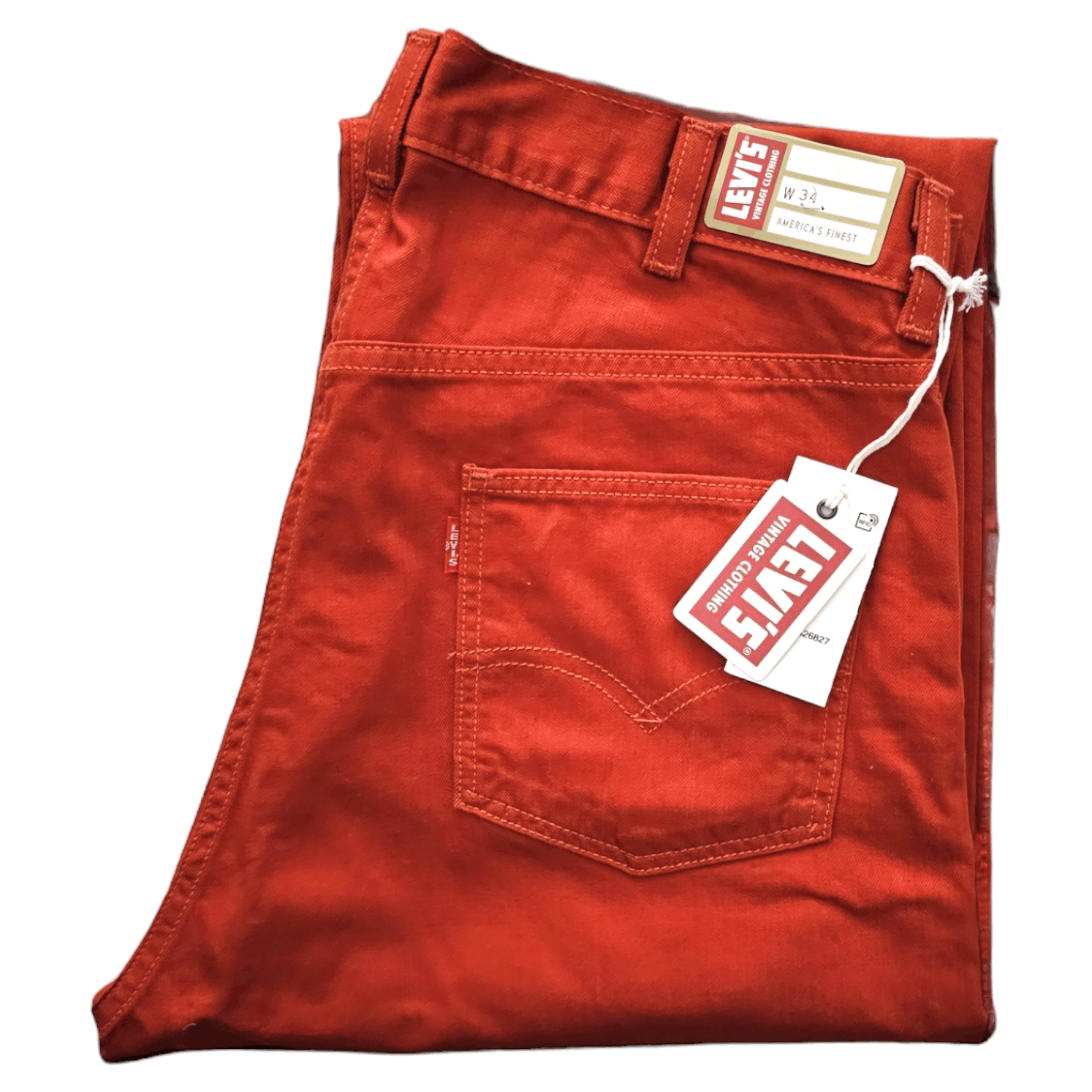 image of Levis Vintage Clothing NWT Levi's Vintage Clothing 5 Pocket Sateen Pant Big E W34 in Red, Men's