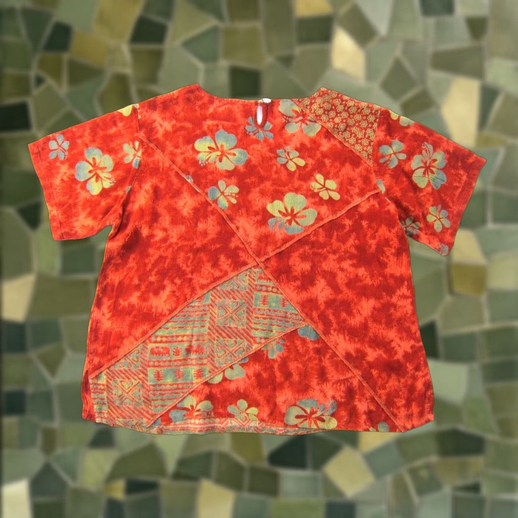 Velvet Midnight Velvet Blouse XL Short Sleeve Tunic Floral Rayon Orange Green Vintage Womens Size XL / US 12-14 / IT 48-50 - 1 Thumbnail