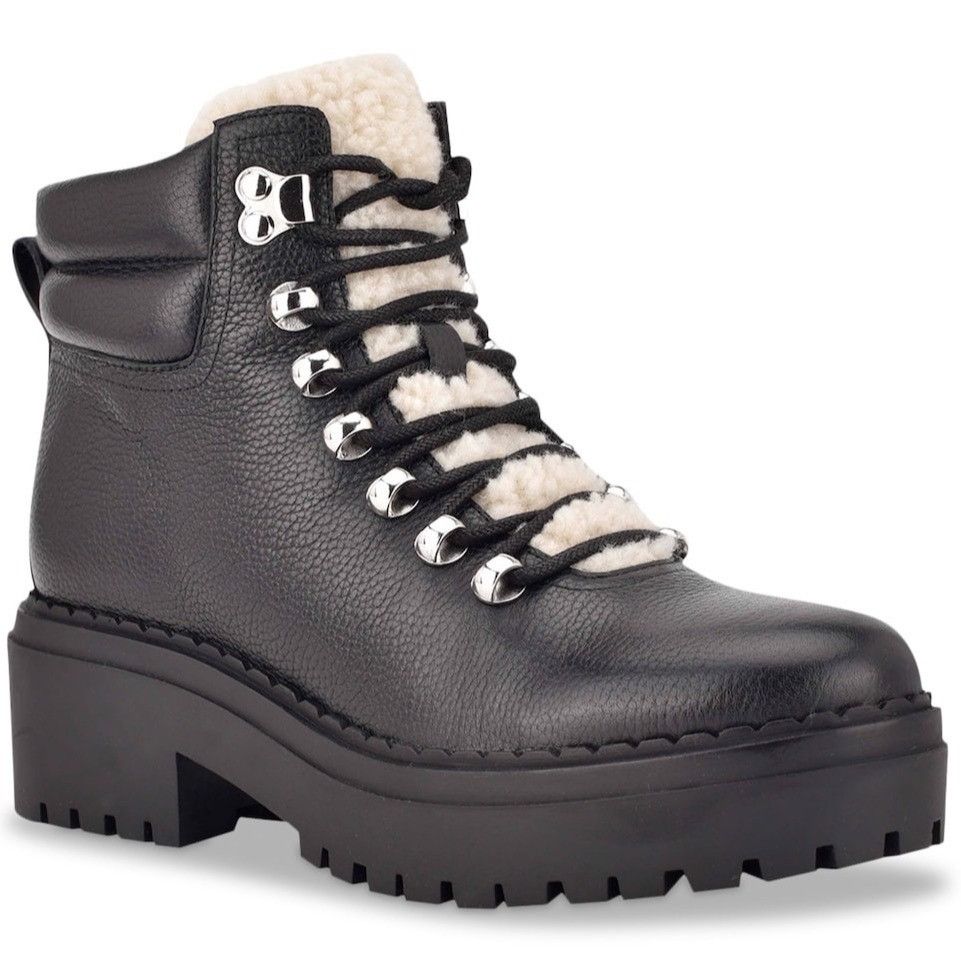 Marc Fisher Marc Fisher Black Leather LTD Nairy Sherpa Lined Lace Up Hik Size US 8 / IT 38 - 1 Thumbnail