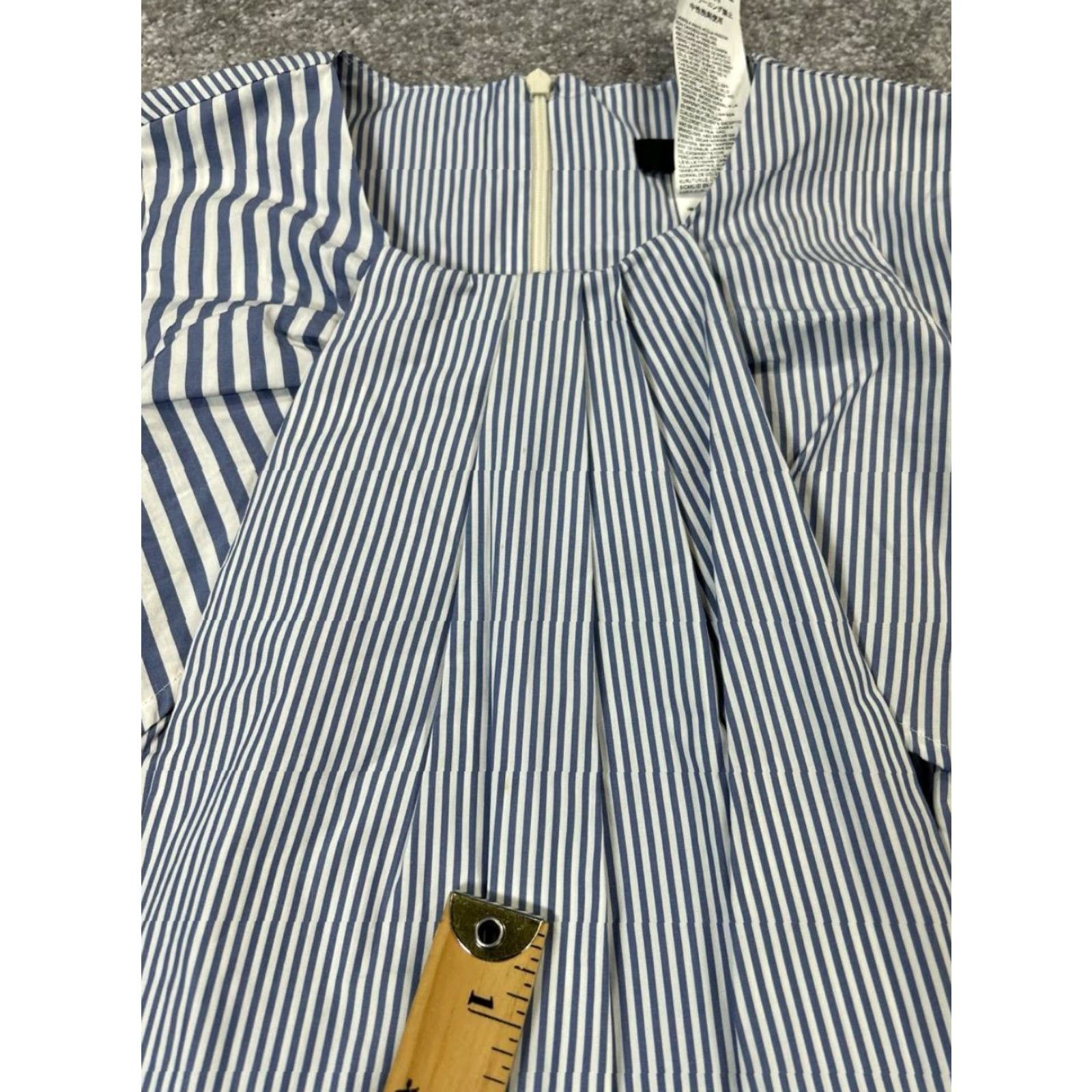 Weekend Max Mara Dress Womens 4 Blue White Cotton Striped Sleeveless Round  Neck Zip A-Line