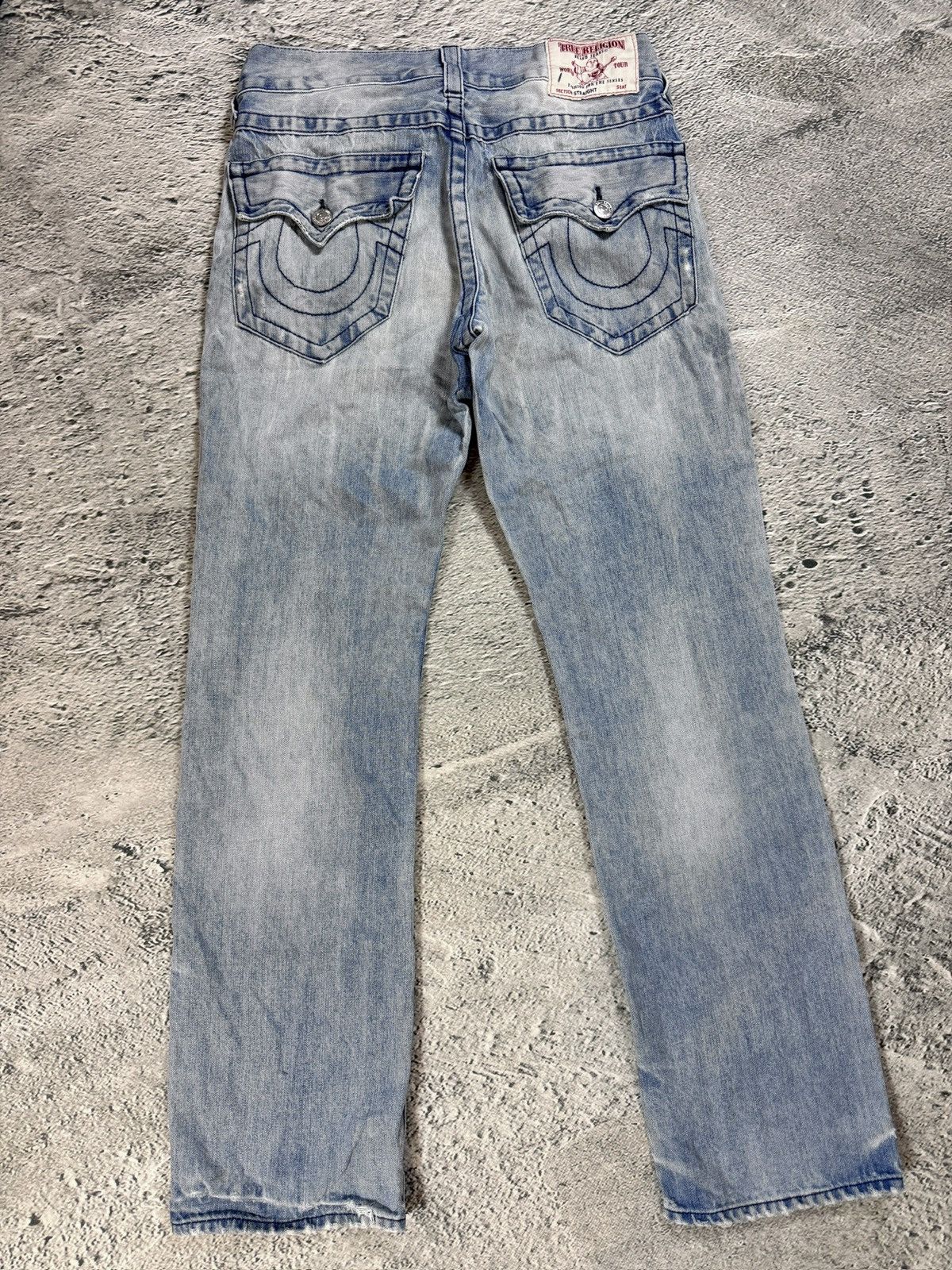 True Religion True Religion baby blue jeans black thick stitching straight Size US 32 / EU 48 - 1 Thumbnail