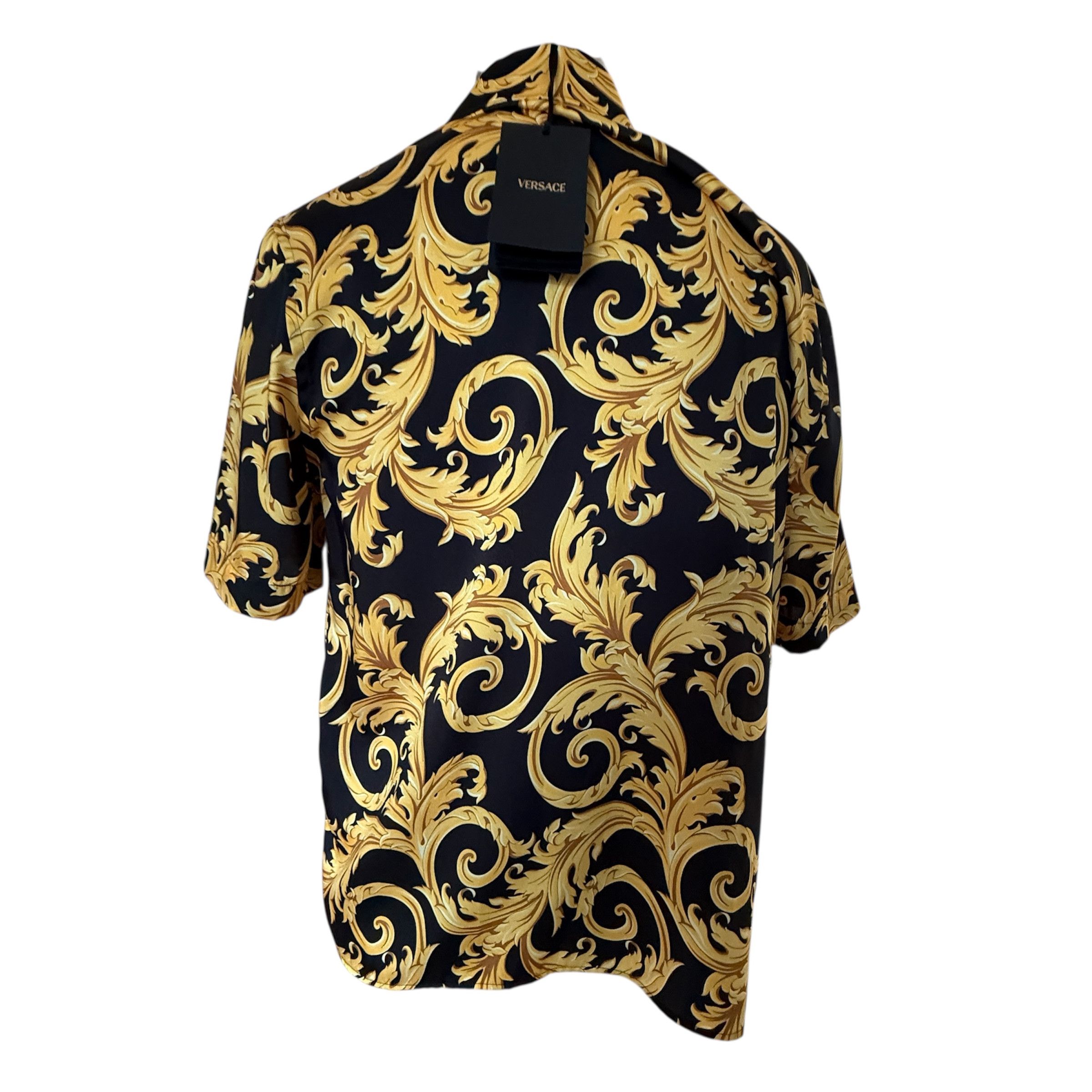 Versace VERSACE 1010103 Baroque Black And Gold Poly Shirt NWT, 48 Size US M / EU 48-50 / 2 - 5 Thumbnail
