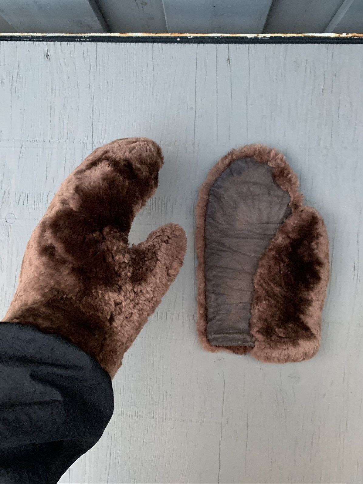 Genuine Leather × Vintage Vintage Fur Mittens Antique Sheared Beaver Bear Gauntlets 40 Size ONE SIZE - 1 Thumbnail