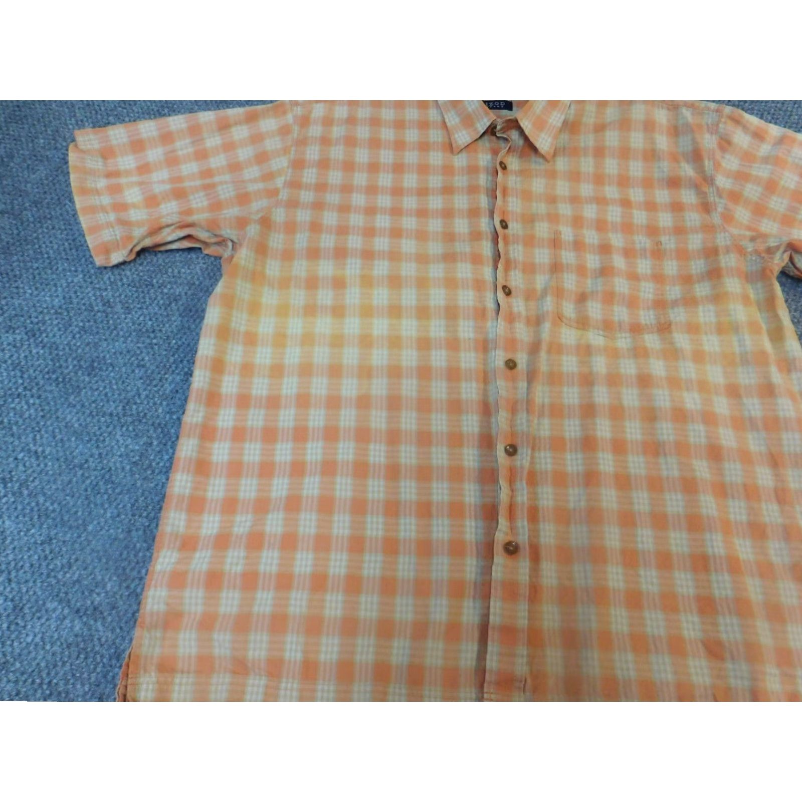 Izod IZOD Shirt XL Plaid Button-Up Mens Regular Collar Down Short Sleeve Orange Cotton Knit Classic Size US XL / EU 56 / 4 - 3 Thumbnail