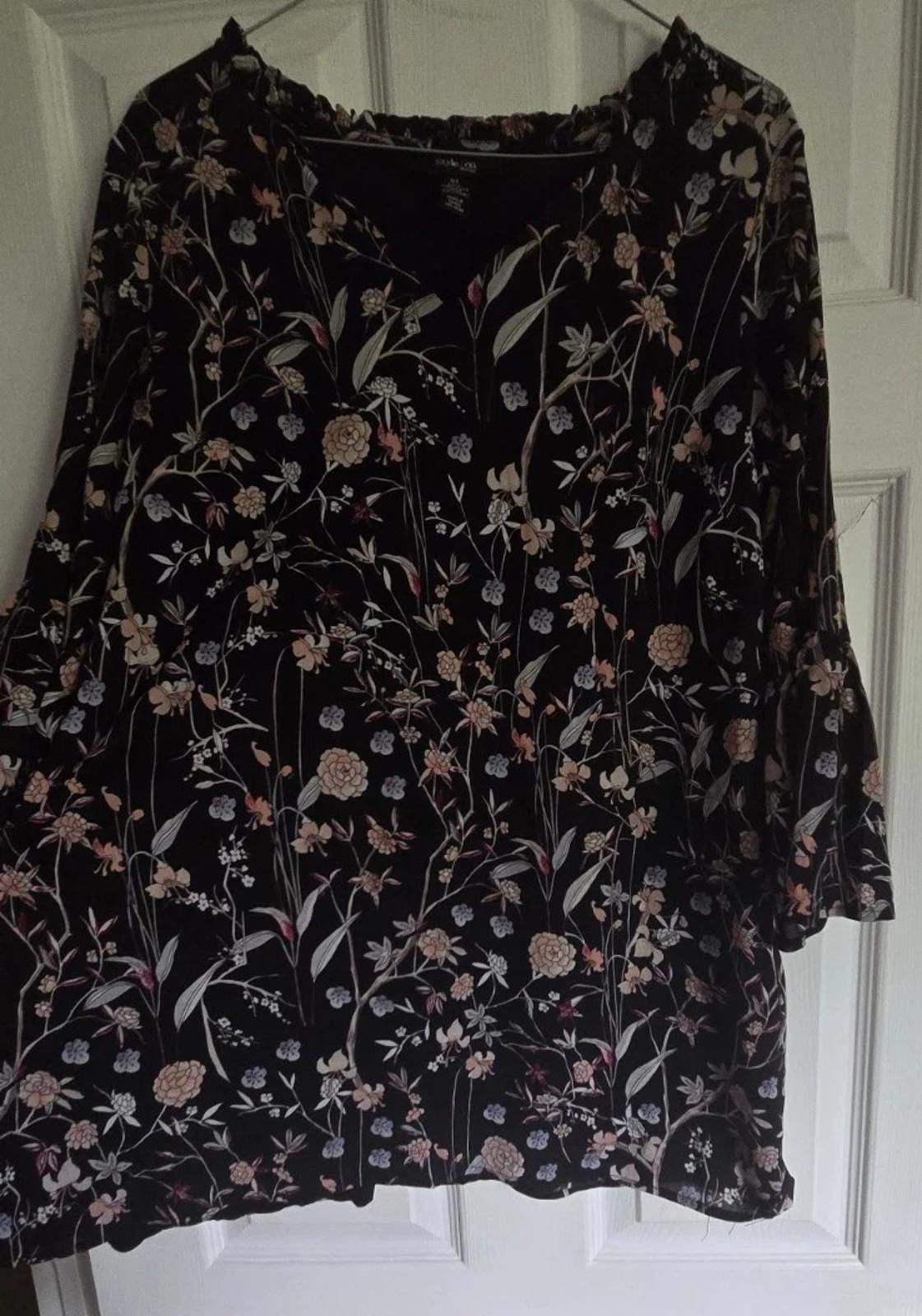 Style & Co Style & Co Women Womens Size 0X Blouse Top Shirt Black Flora Size L / US 10 / IT 46 - 5 Thumbnail