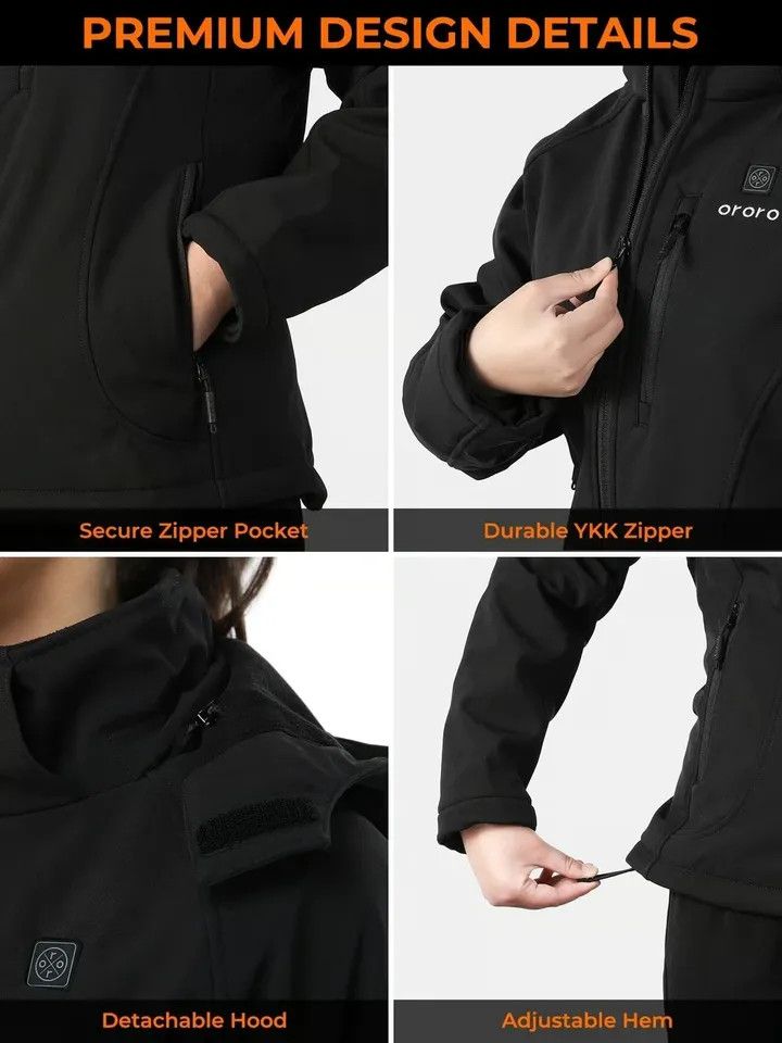 Other ORORO Classic Heated Jacket (Black with Red Zipper) Size XS / US 0-2 / IT 36-38 - 5 Thumbnail