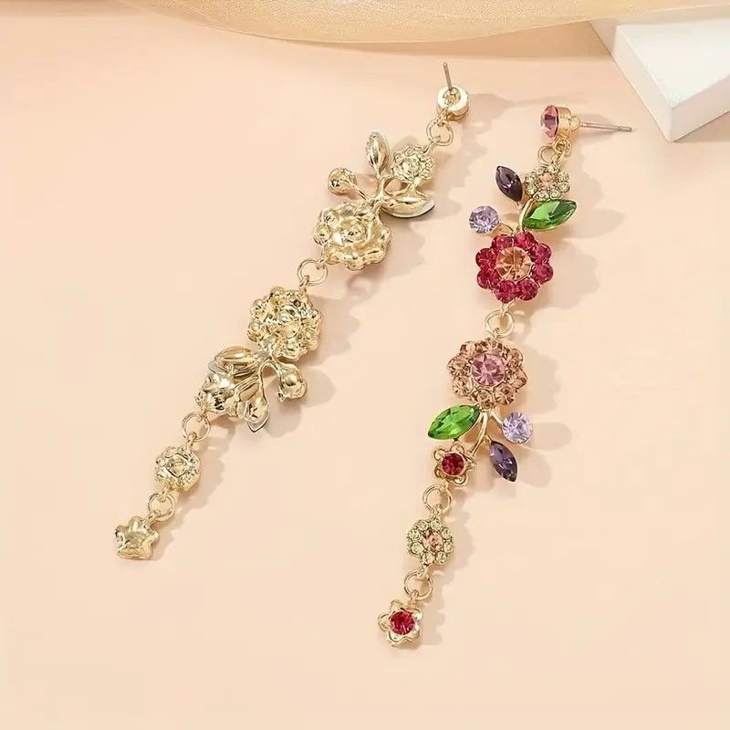 Other Floral Rhinestone Dangle Earrings – Flower Drop Earrings Size ONE SIZE - 3 Thumbnail