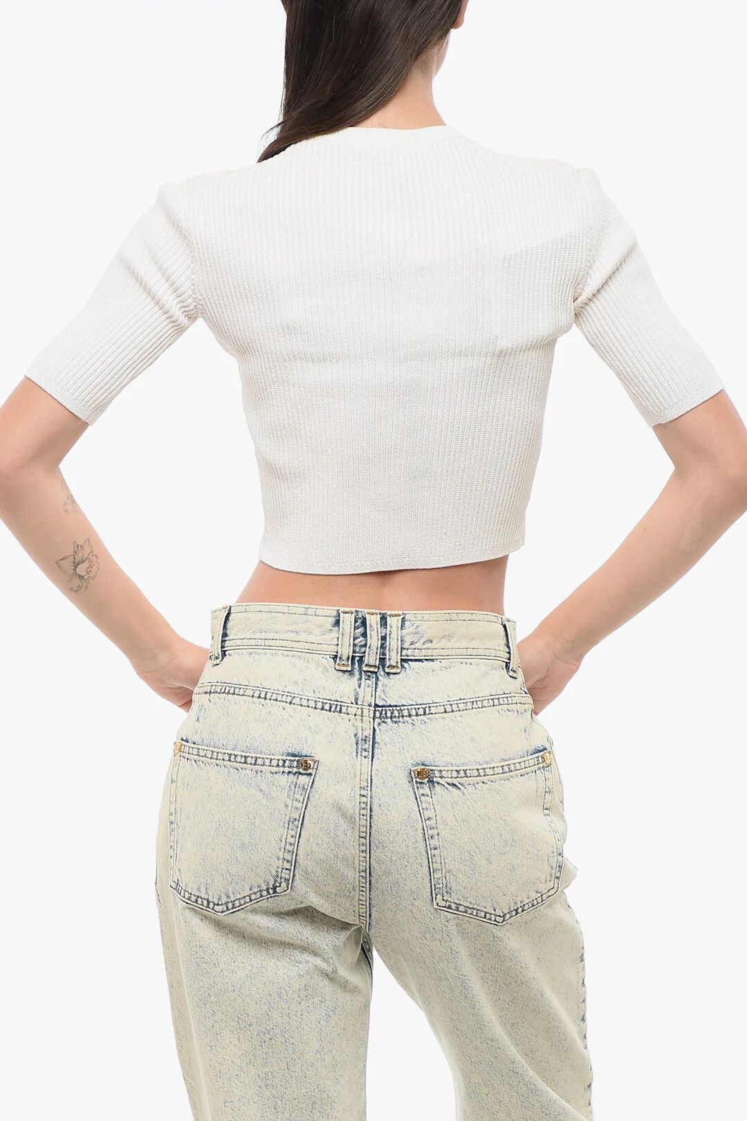 Balmain og1mm0326 Cropped Short-Sleeve Cardigan in White Size XS / US 0-2 / IT 36-38 - 2 Thumbnail