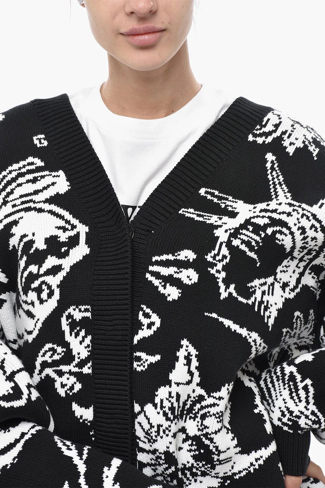 Off-White og1mm0426 Cotton-Blend Jacquard Oversized Cardigan Black Size XS / US 0-2 / IT 36-38 - 3 Thumbnail