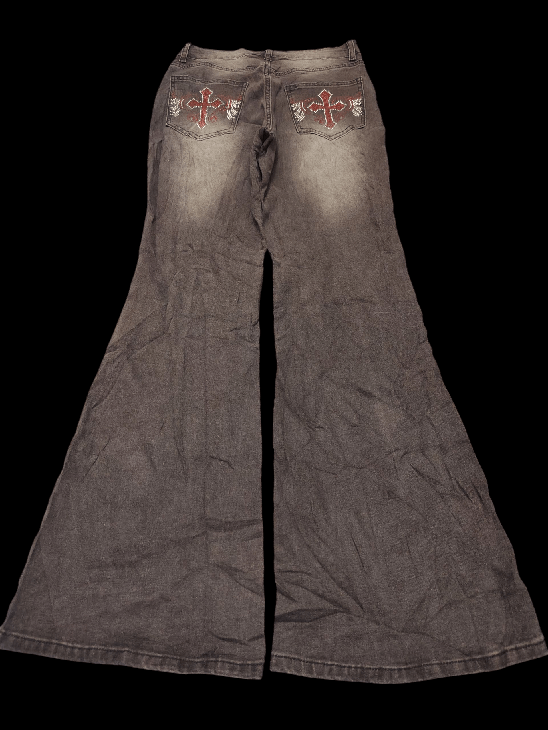 If Six Was Nine Japanese ROMWE Mega Flared Jeans Cross CH style Size US 26 / EU 42 - 1 Thumbnail