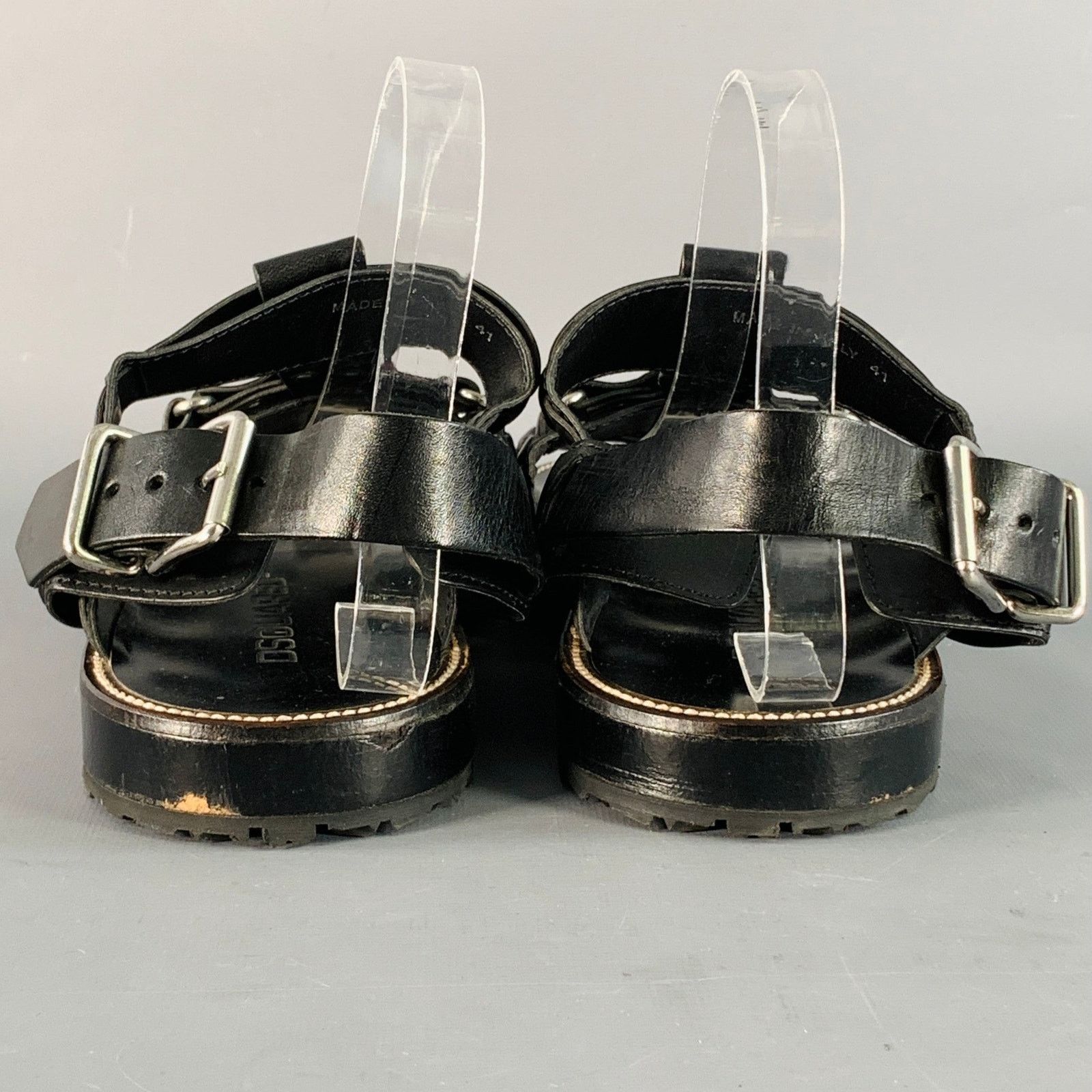 Dsquared2 DSQUARED2 Size 8 Harley Black Silver Leather Buckle Sandals Size US 8 / EU 41 - 3 Thumbnail