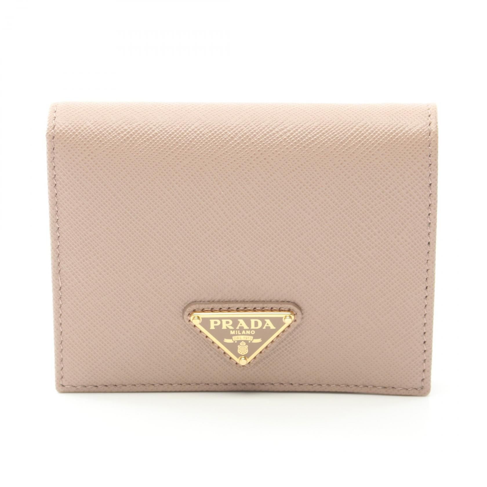 Prada Prada Saffiano Triang Bi-Fold Wallet Leather Beige Size ONE SIZE - 1 Thumbnail
