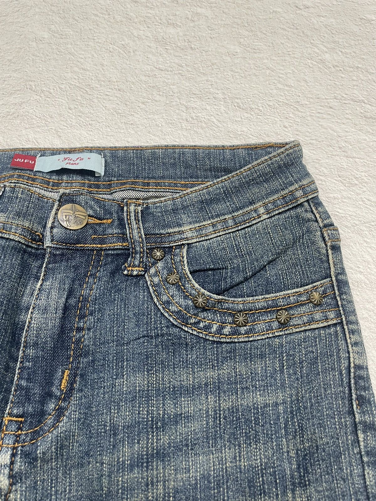 Japanese Brand 2000s Jufu Flare Raw Denim Bootcut Jeans washed Embroidered Size US 27 - 4 Thumbnail