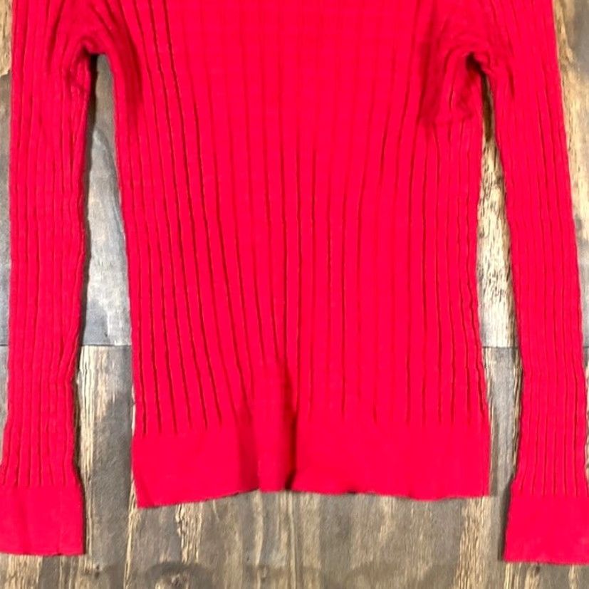 Ann Taylor VINTAGE Ann Taylor Factory Womens Sweater Red Textured Long Sleeve Knit Stretch M Size M / US 6-8 / IT 42-44 - 3 Thumbnail
