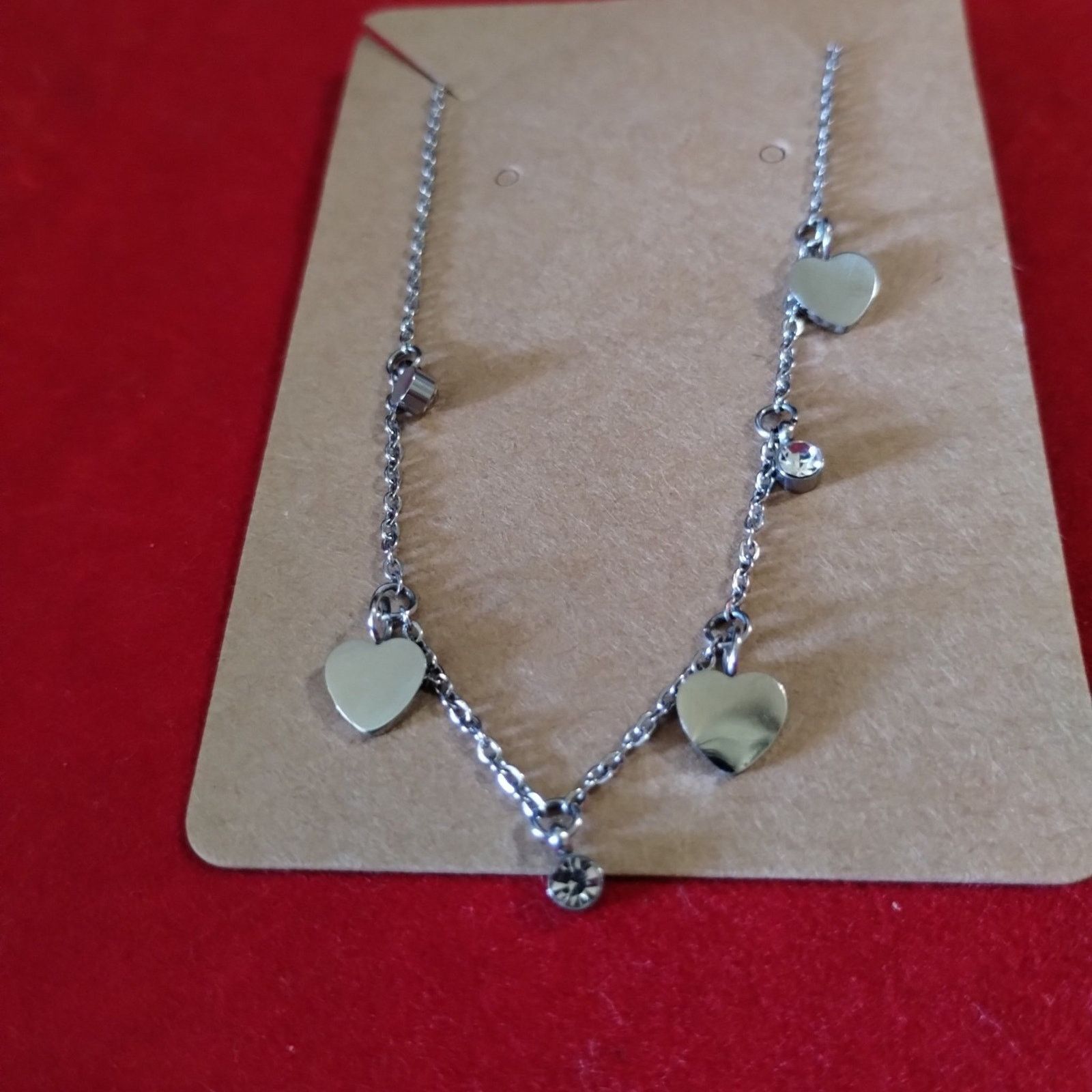 Vintage Beautiful silver heart and rhinestone chain bracelet Size ONE SIZE - 1 Thumbnail