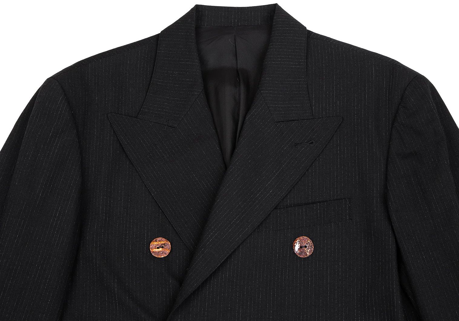 Jean Paul Gaultier Wool Chalk Stripe Double Jacket in Black, Size 48 Size US M / EU 48-50 / 2 - 2 Thumbnail