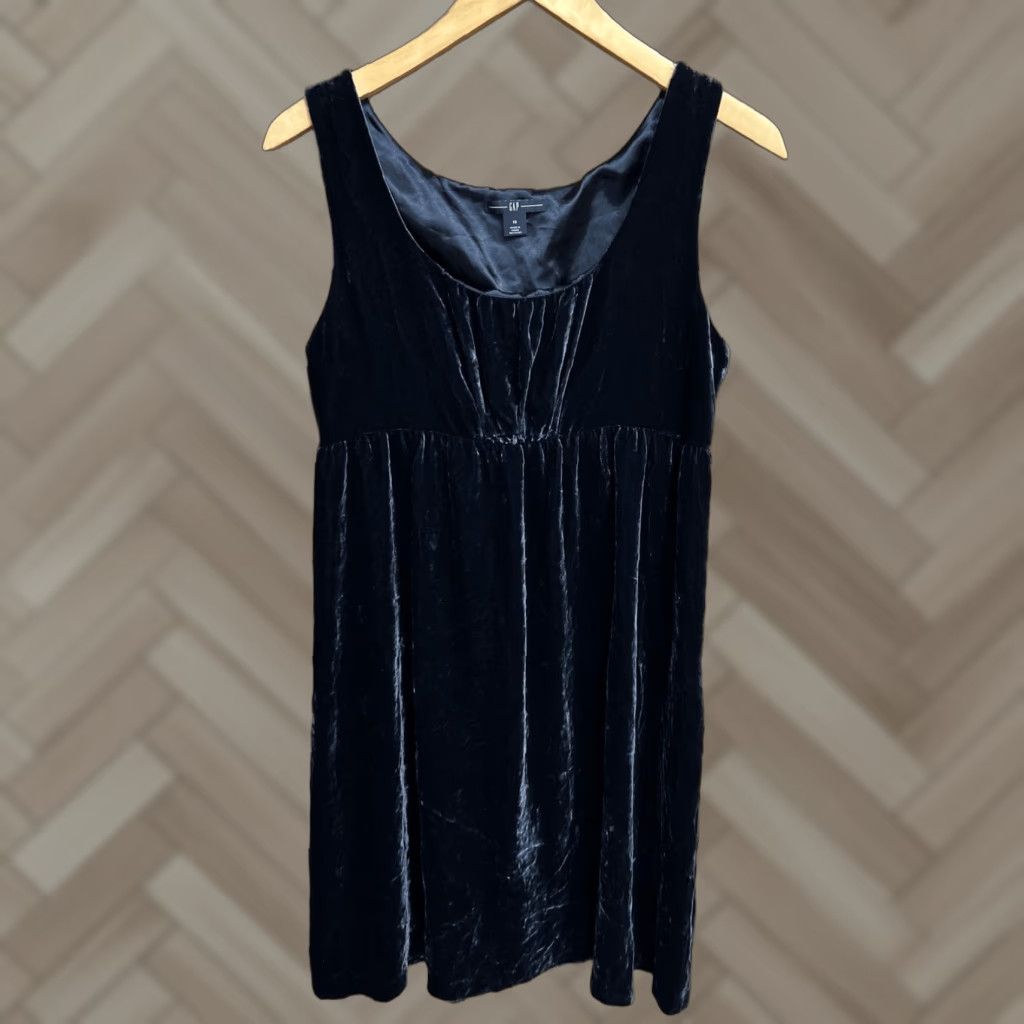 Gap VINTAGE Gap Womens Dress 10 Navy Blue Velour Sleeveless Size L / US 10 / IT 46 - 1 Thumbnail