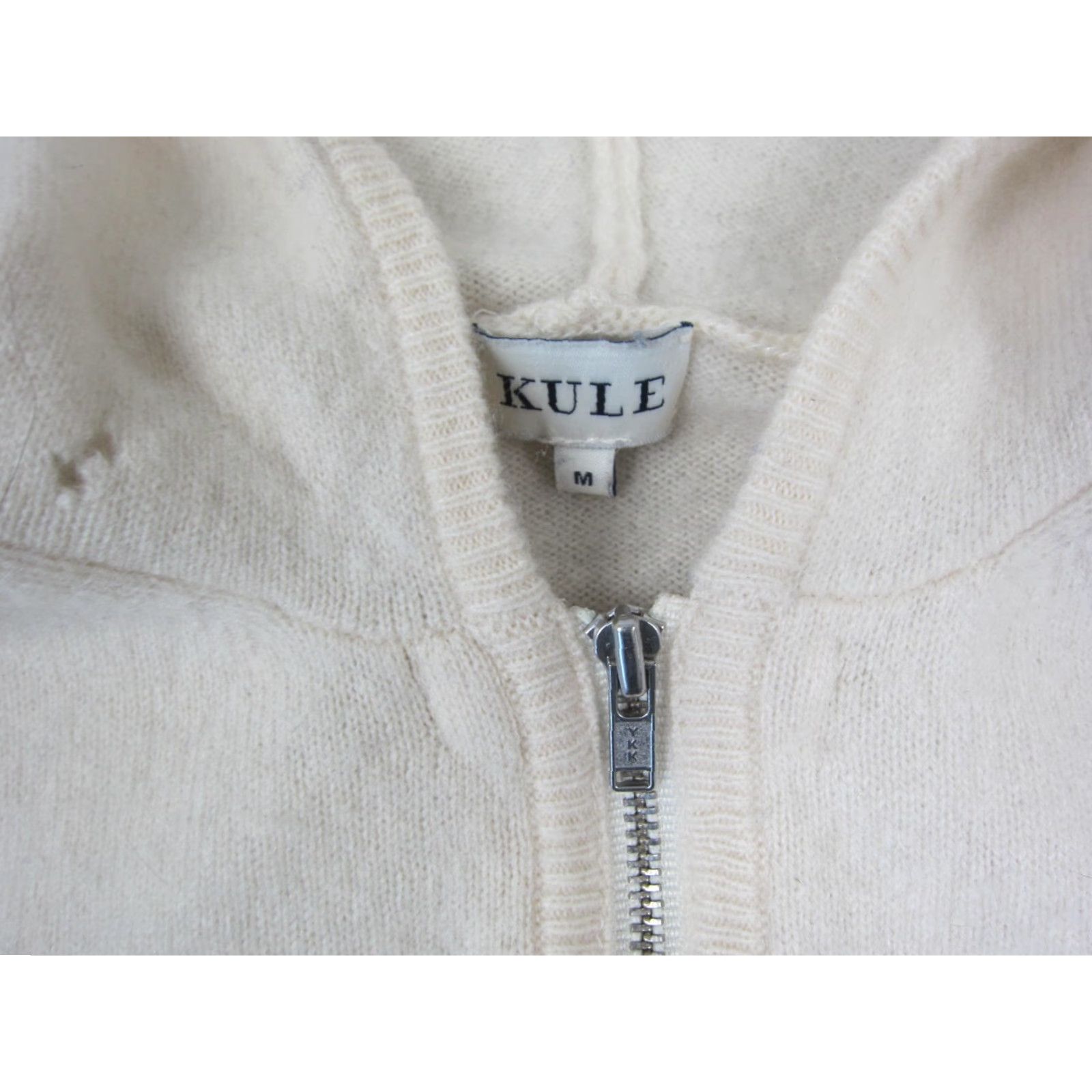 KULE VINTAGE Kule Sweater Womens Medium Ivory 100% Cashmere Full Zip Hooded Striped Knit 80s 90s Preppy Size M Mens Womens Girls Boys Size M / US 6-8 / IT 42-44 - 5 Thumbnail