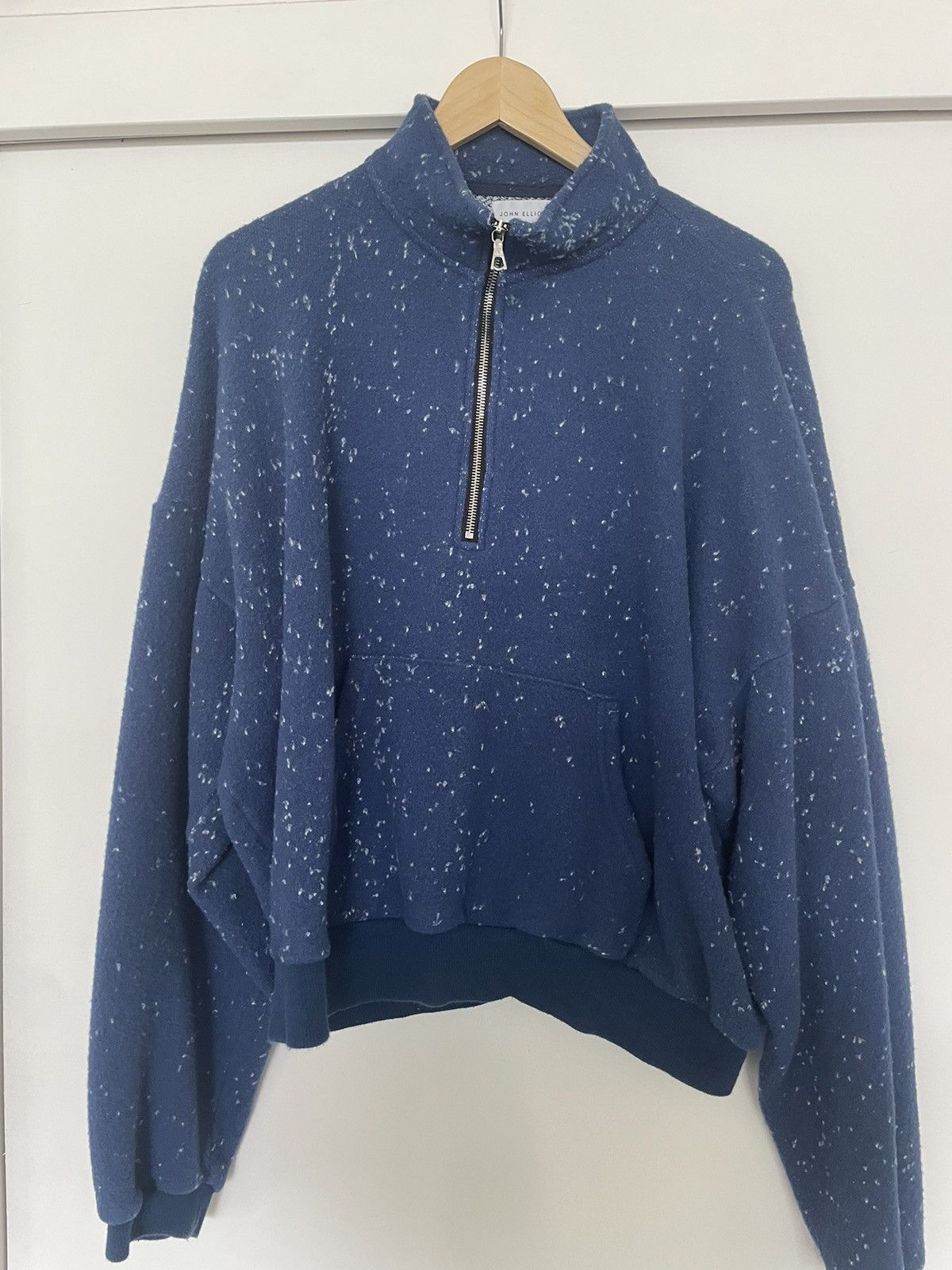image of John Elliott Blue Spec Wool Quarter Zip Sweater M, Men's (Size Medium)