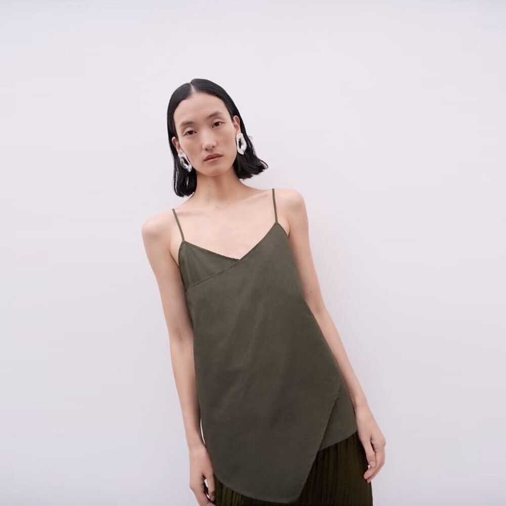 Zara NWT New ZARA Asymmetric Cotton Dark Green Top Size S Size S / US 4 / IT 40 - 3 Thumbnail