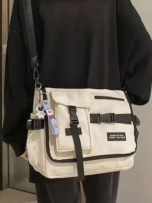 image of Y2K Japanese Fashion Cartoon ToteBag With Cartoon Character in Cream, Men's