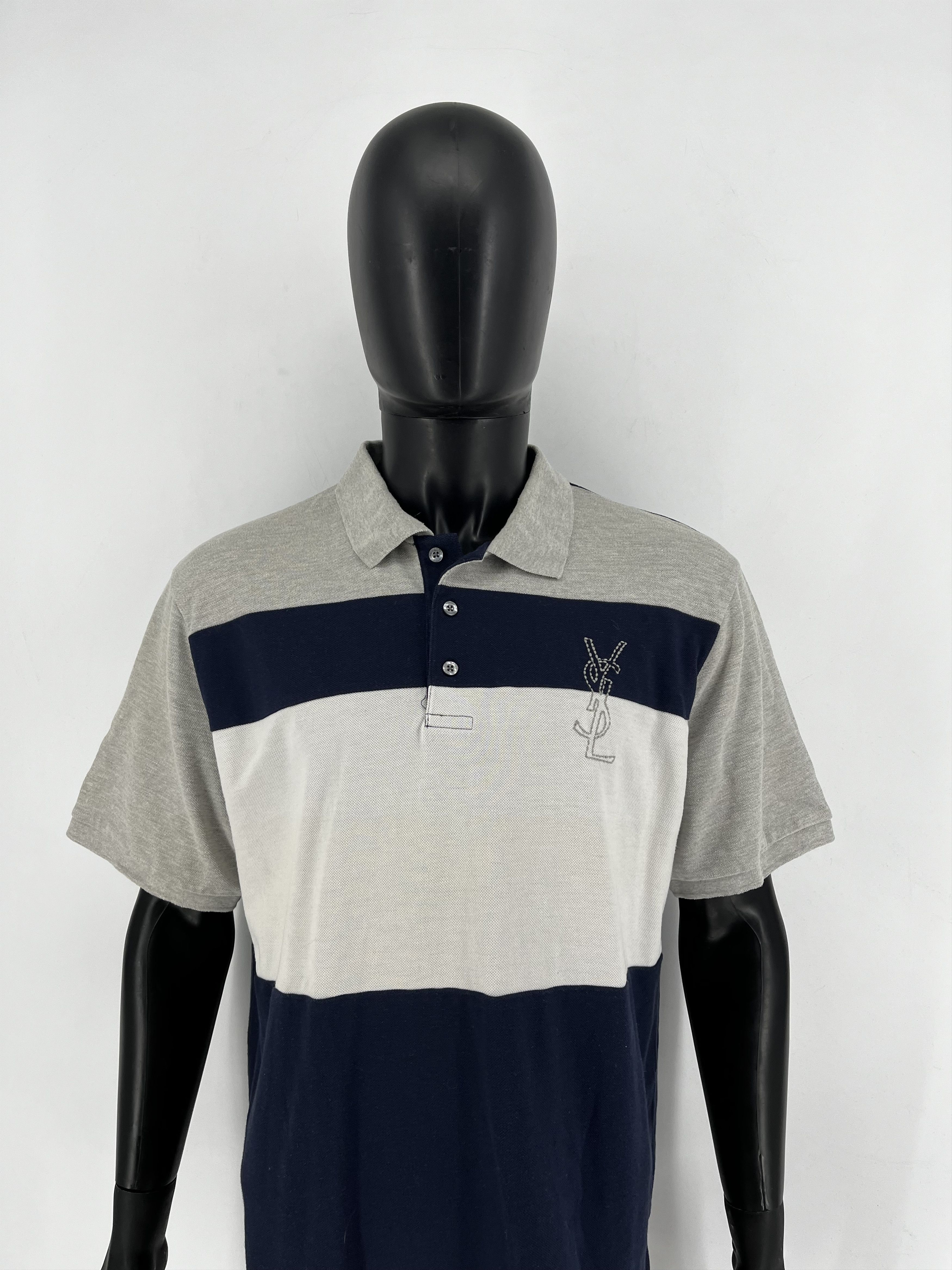Vintage Vintage Yves Saint Laurent YSL big logo striped polo t-shirt Size US XL / EU 56 / 4 - 1 Thumbnail